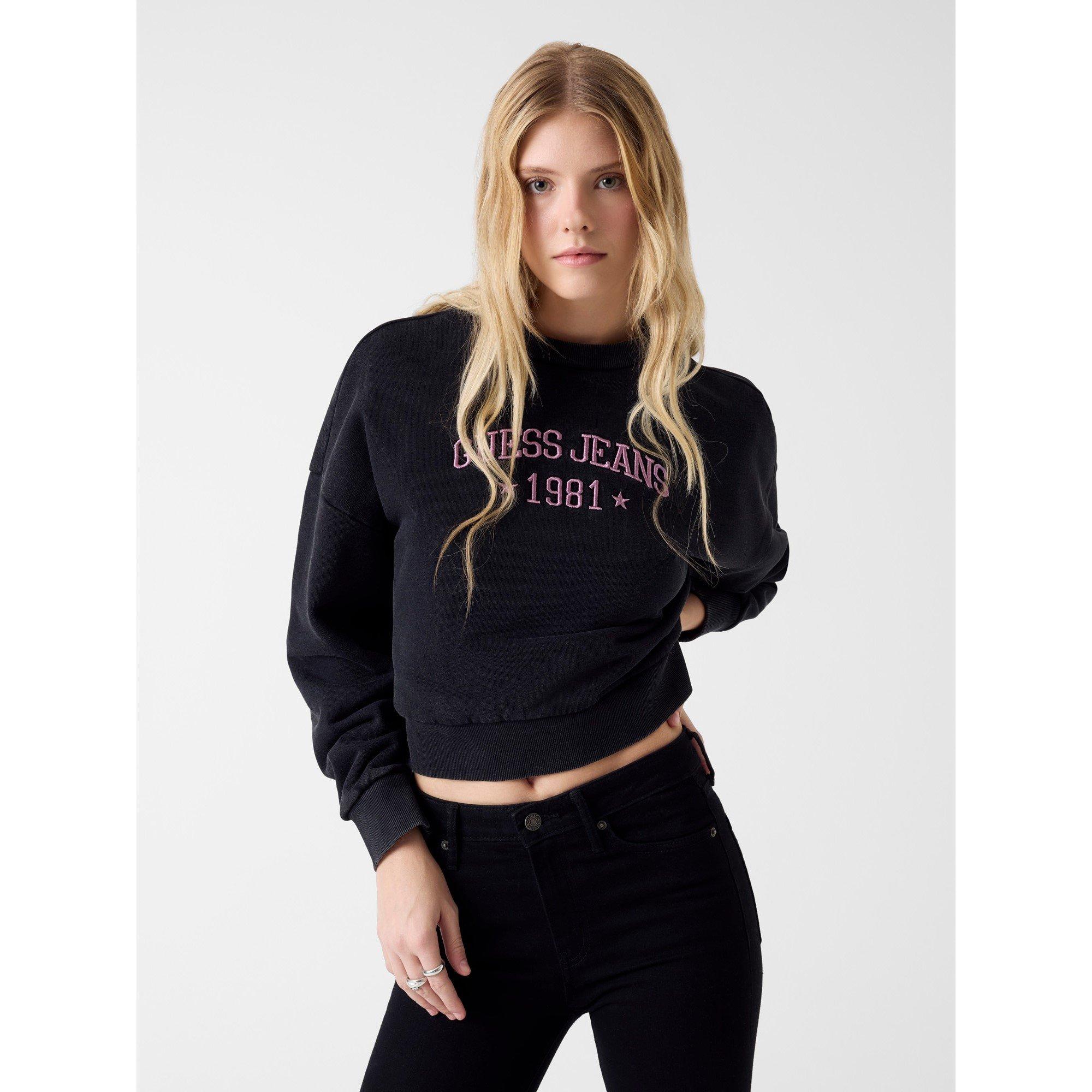 Guess Women's Star Cropped Crew Sweatshirt - Jet Black - 14 (L)