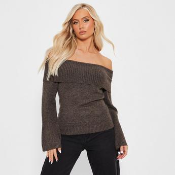 I Saw It First ISAWITFIRST Recycled Knit Blend Off The Shoulder Bardot Jumper
