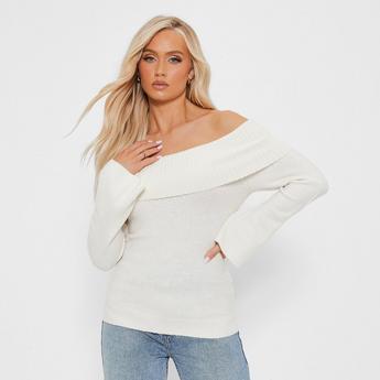 I Saw It First ISAWITFIRST Recycled Knit Blend Off The Shoulder Bardot Jumper