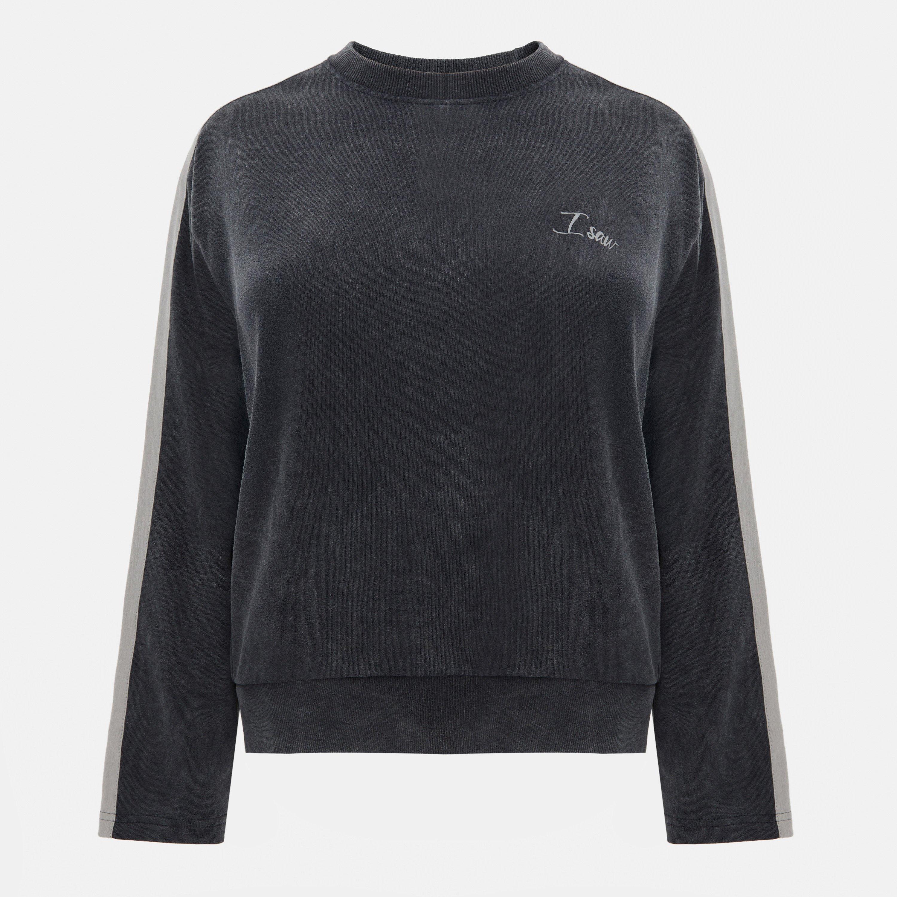 Grey - I Saw It First - Washed Side Stripe Sweatshirt - 1