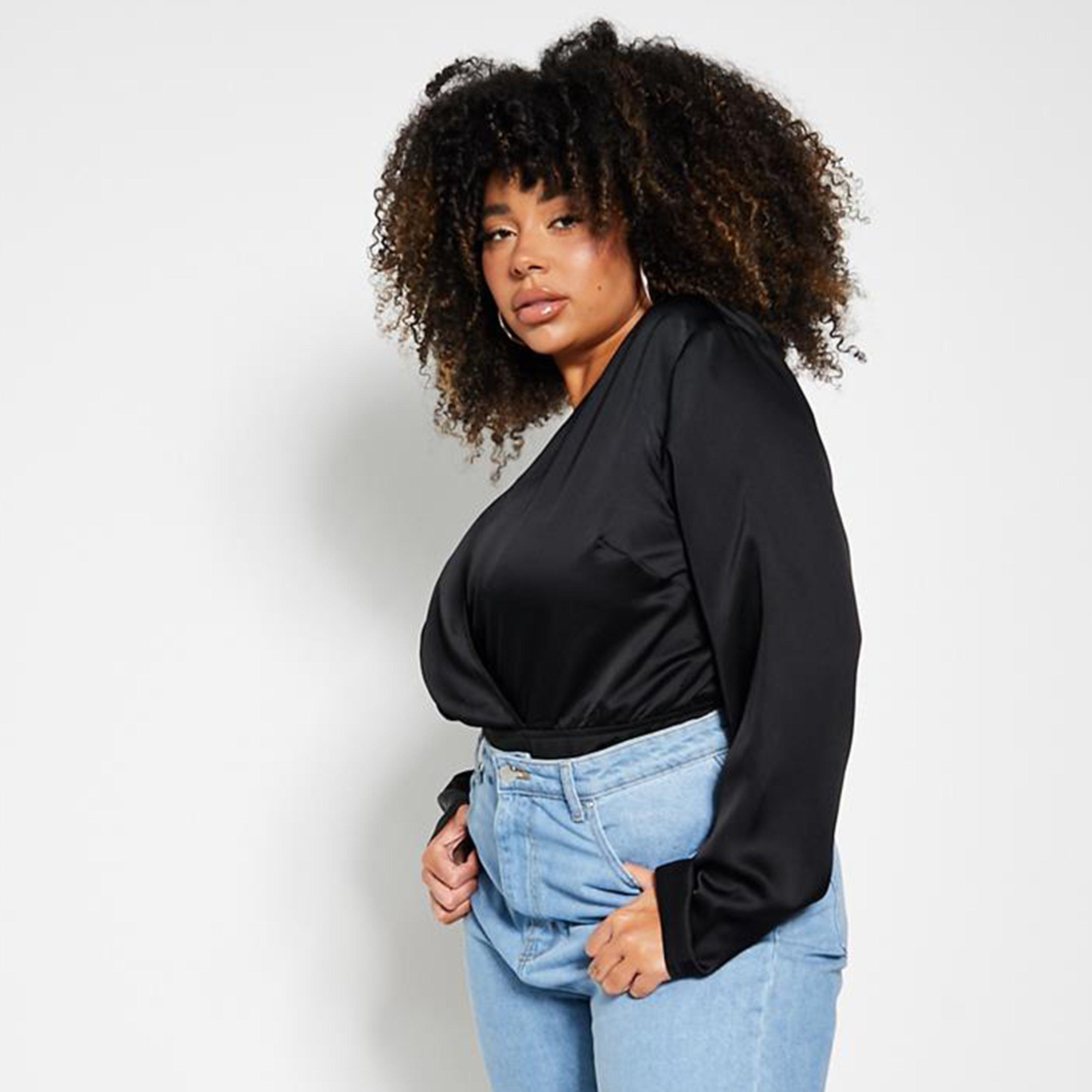 Crna - I Saw It First - ISAWITFIRST Plus Satin Wrap Bodysuit - 3