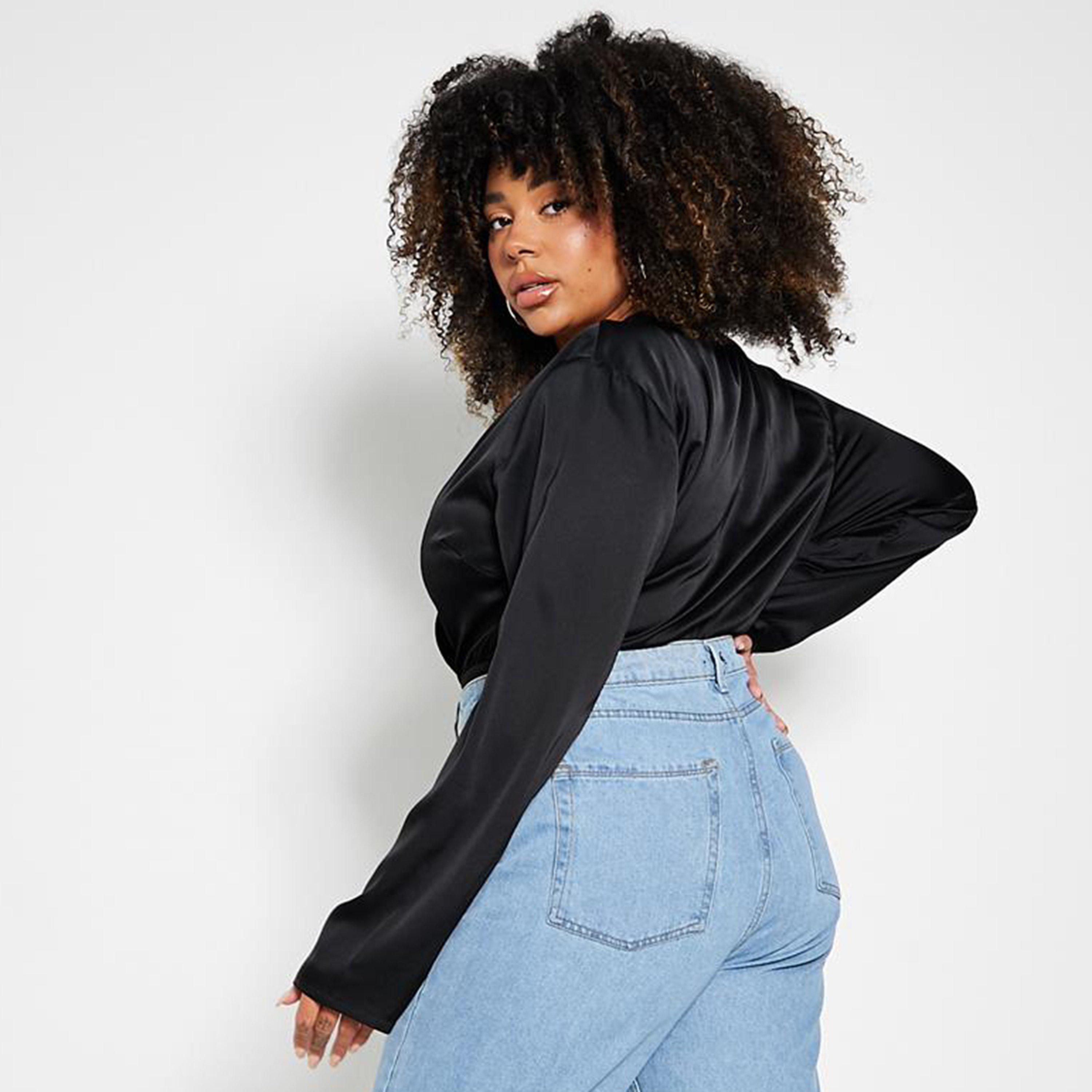 Crna - I Saw It First - ISAWITFIRST Plus Satin Wrap Bodysuit - 4