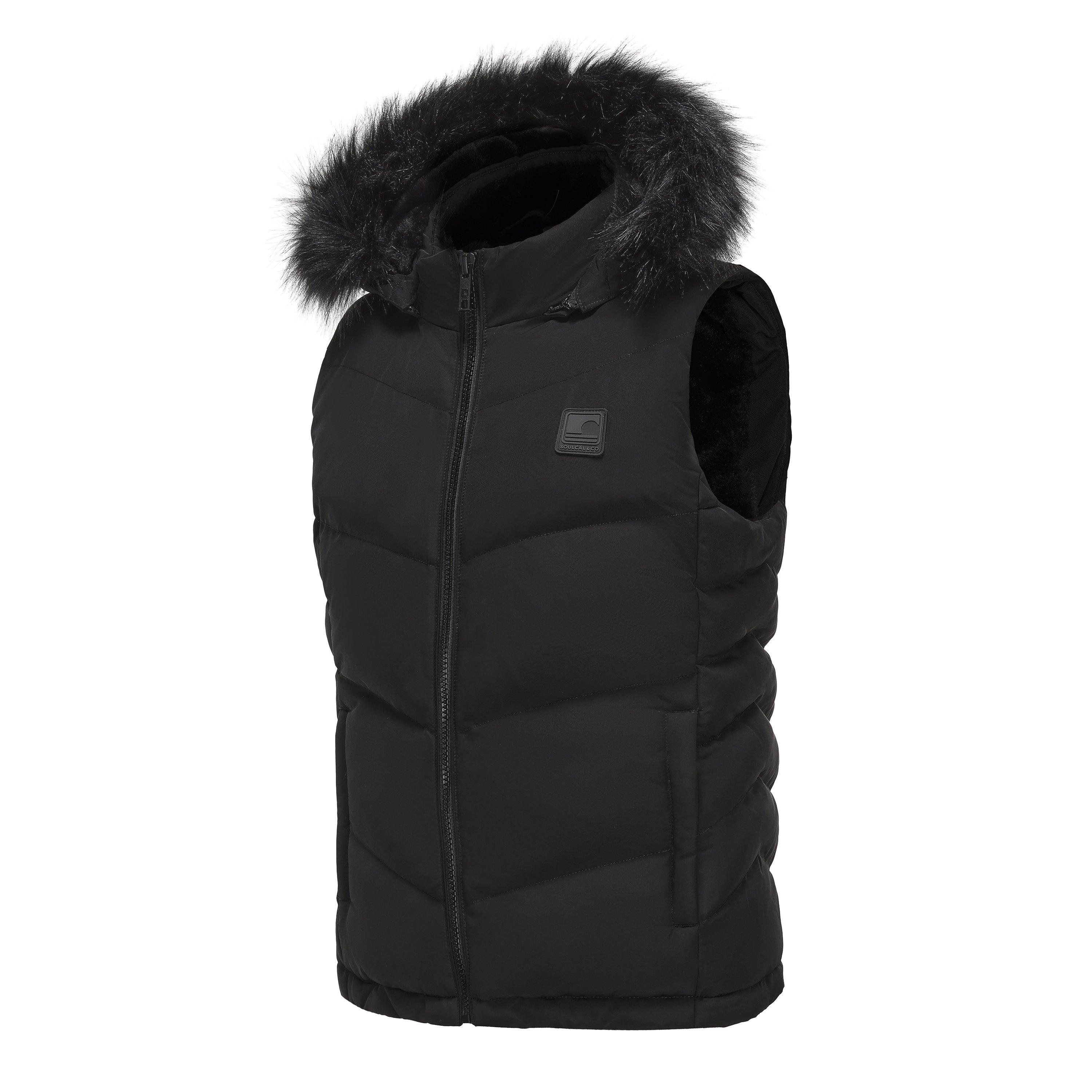 Black - SoulCal - Womens  2Zip Detachable Hood Padded Gilet - 3