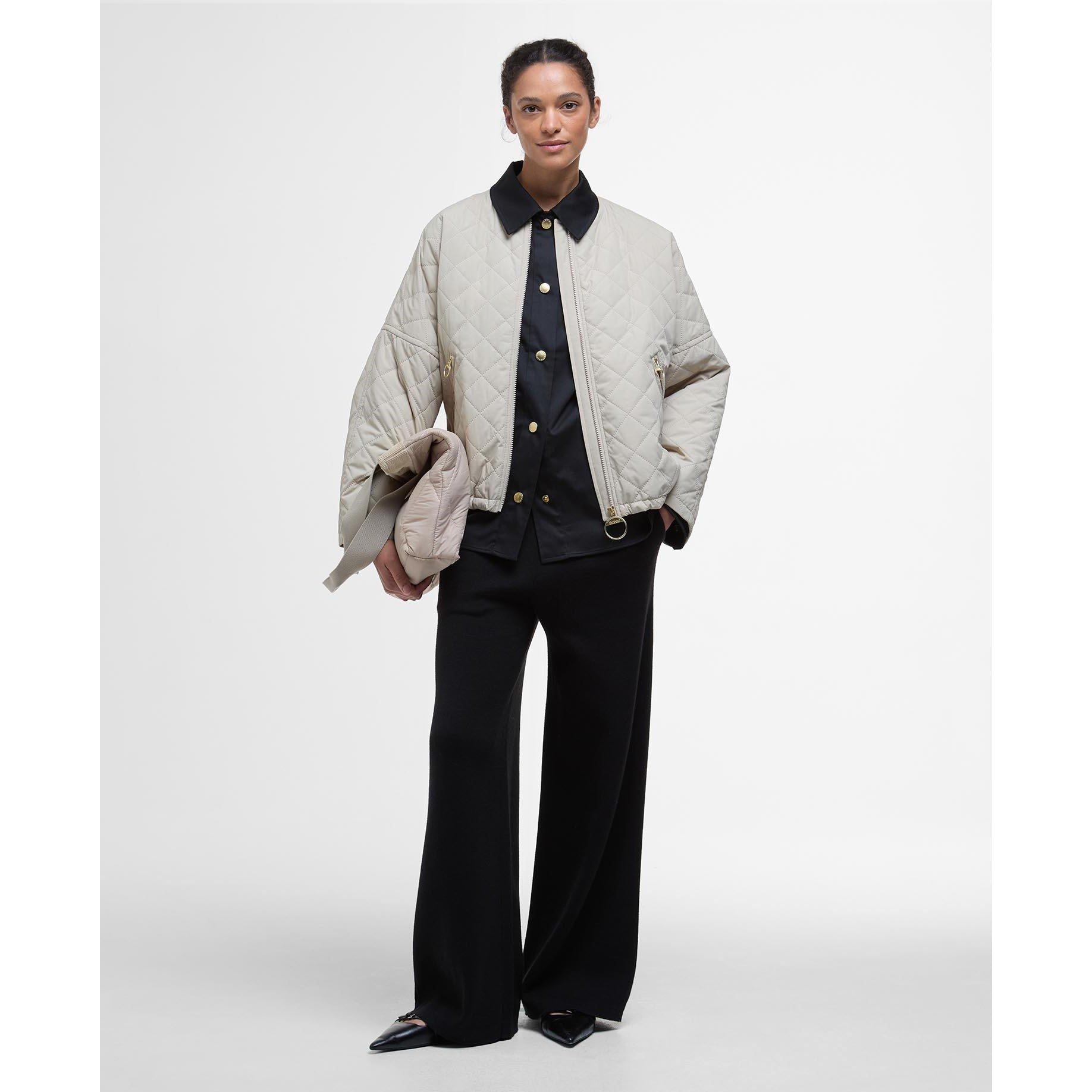 Light Sand/An - Barbour - Women's Emlyn Quilted Wind Resistant Long Sleeve Bomber Jacket - 3