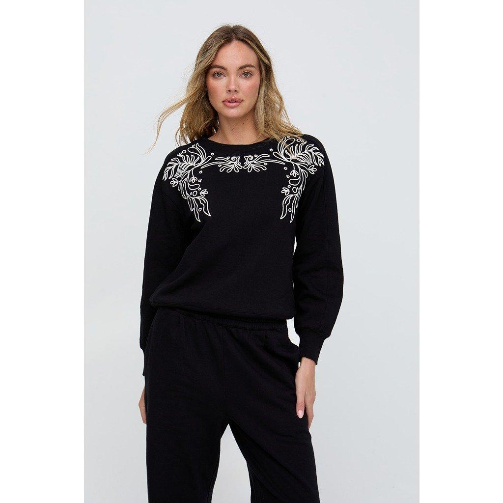 Black - Raffya - Raffya Marmalade Long Sleeves Embroidered Sweatshirt In Black - 1