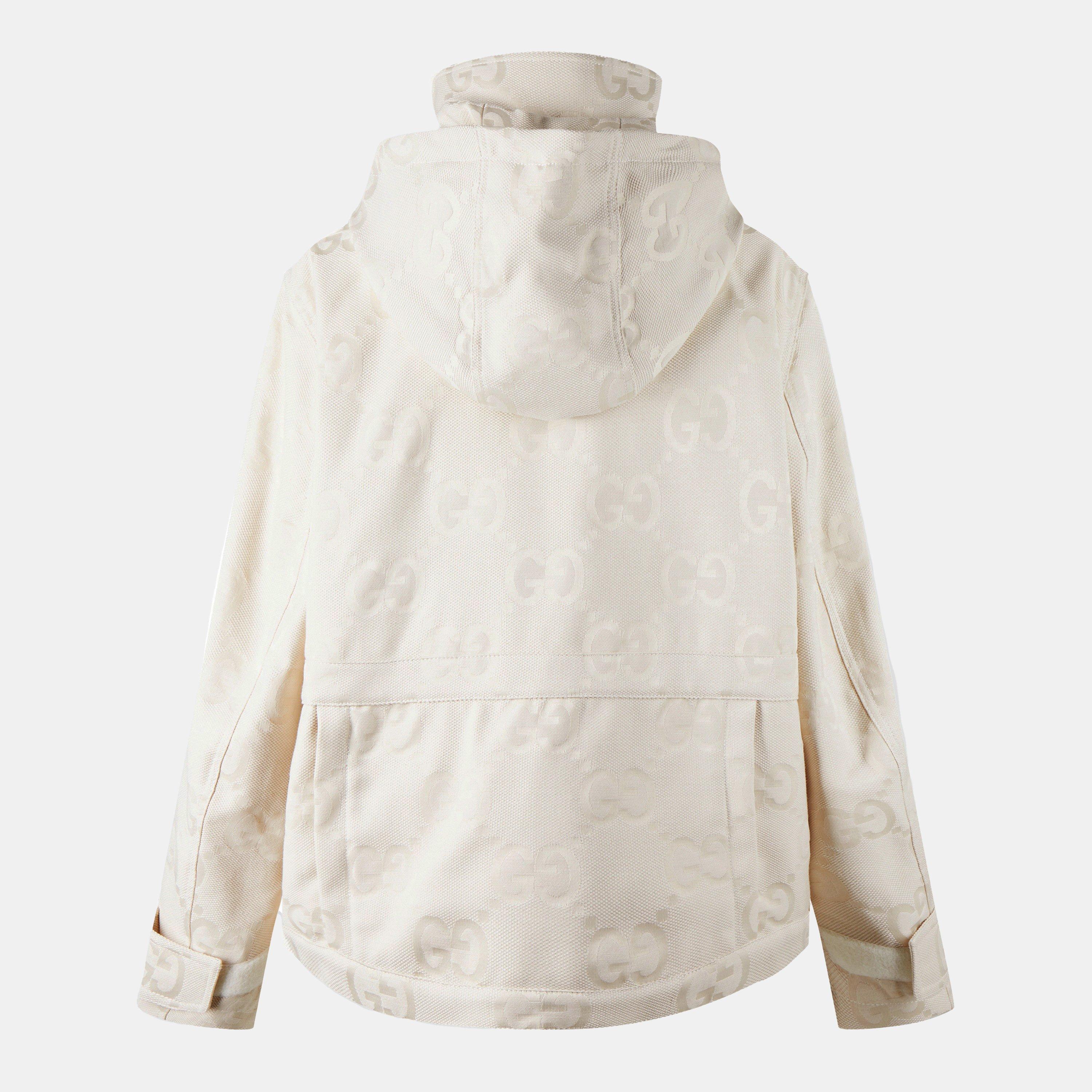 White 9032 - Gucci - Women's Jumbo GG Canvas Cotton Long Sleeve Mid-Length Hooded Rain Anorak - 2