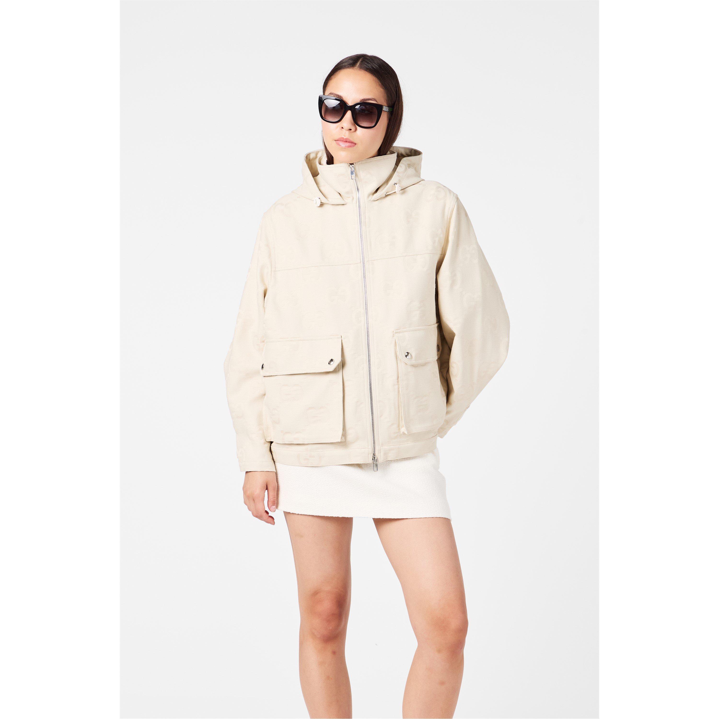 White 9032 - Gucci - Women's Jumbo GG Canvas Cotton Long Sleeve Mid-Length Hooded Rain Anorak - 3