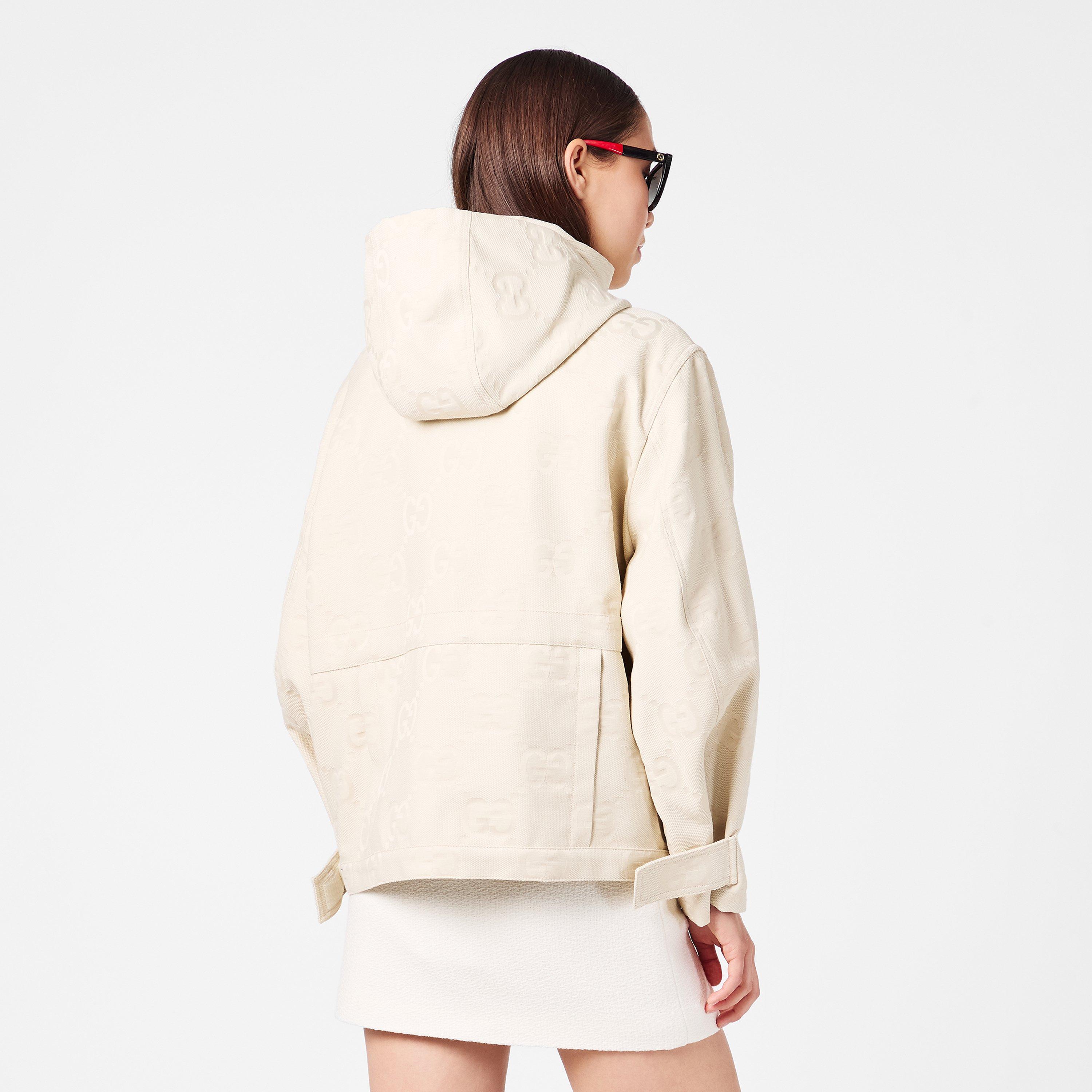 White 9032 - Gucci - Women's Jumbo GG Canvas Cotton Long Sleeve Mid-Length Hooded Rain Anorak - 4