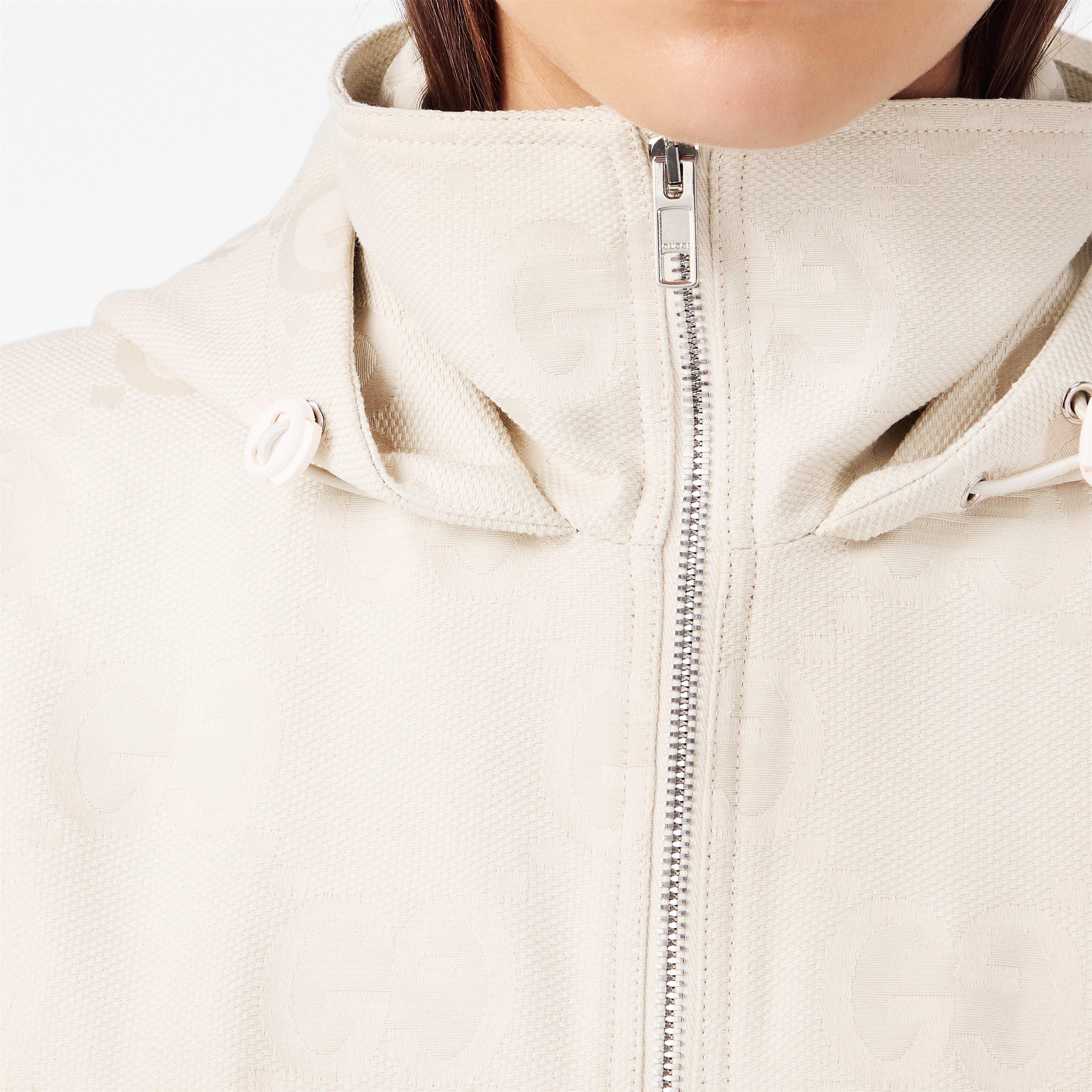 White 9032 - Gucci - Women's Jumbo GG Canvas Cotton Long Sleeve Mid-Length Hooded Rain Anorak - 5