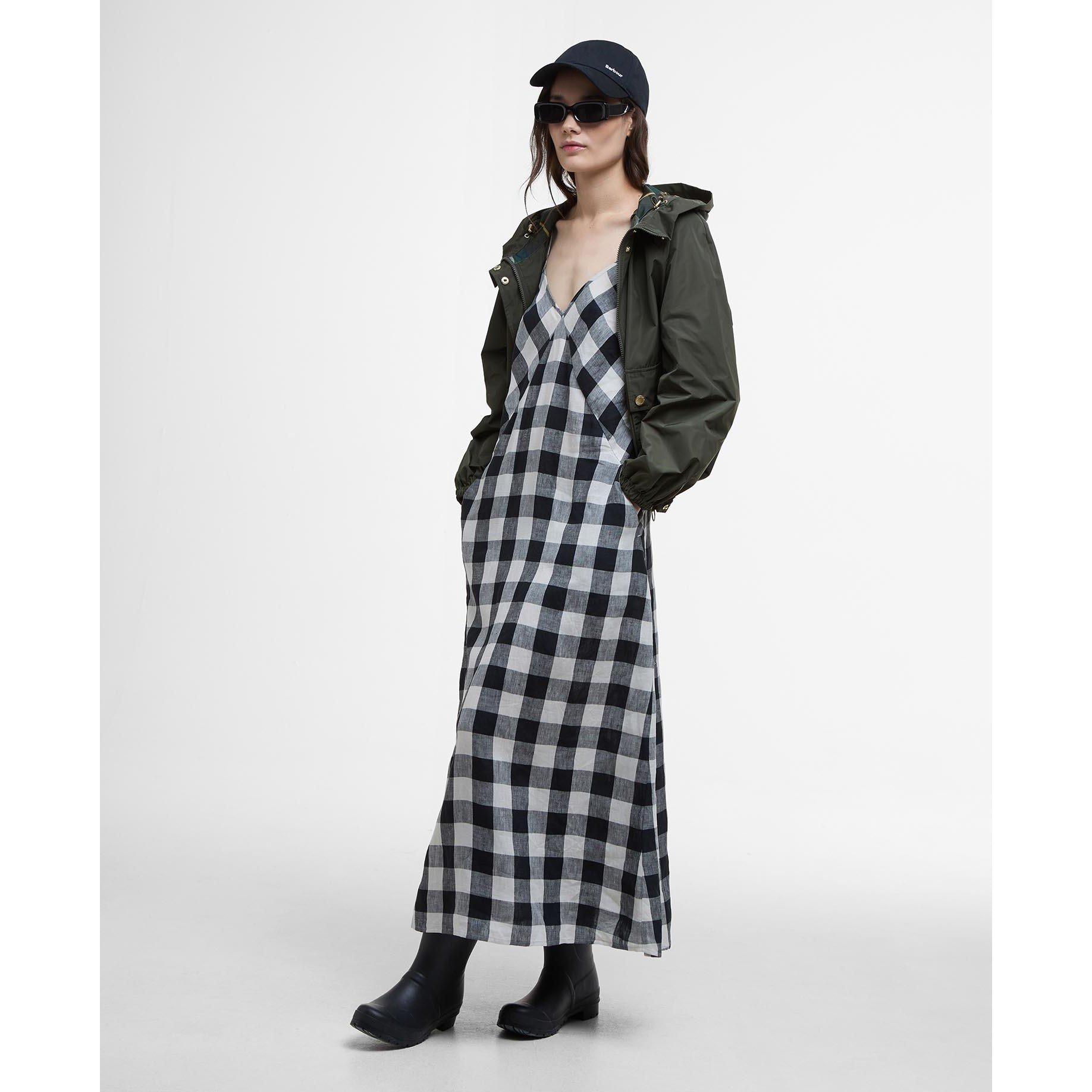 Olive/ Tartan - Barbour - Women's Mae Showerproof Hooded Long Sleeve Hip Length Rain Anorak - 3