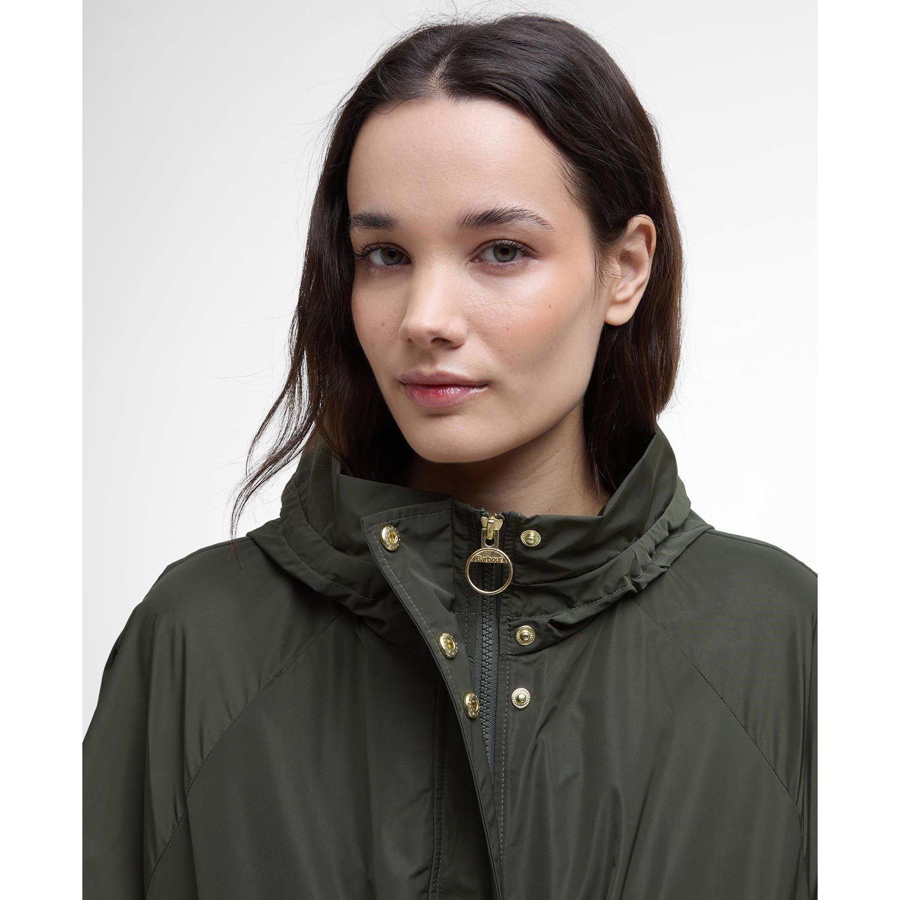 Olive/ Tartan - Barbour - Women's Mae Showerproof Hooded Long Sleeve Hip Length Rain Anorak - 4