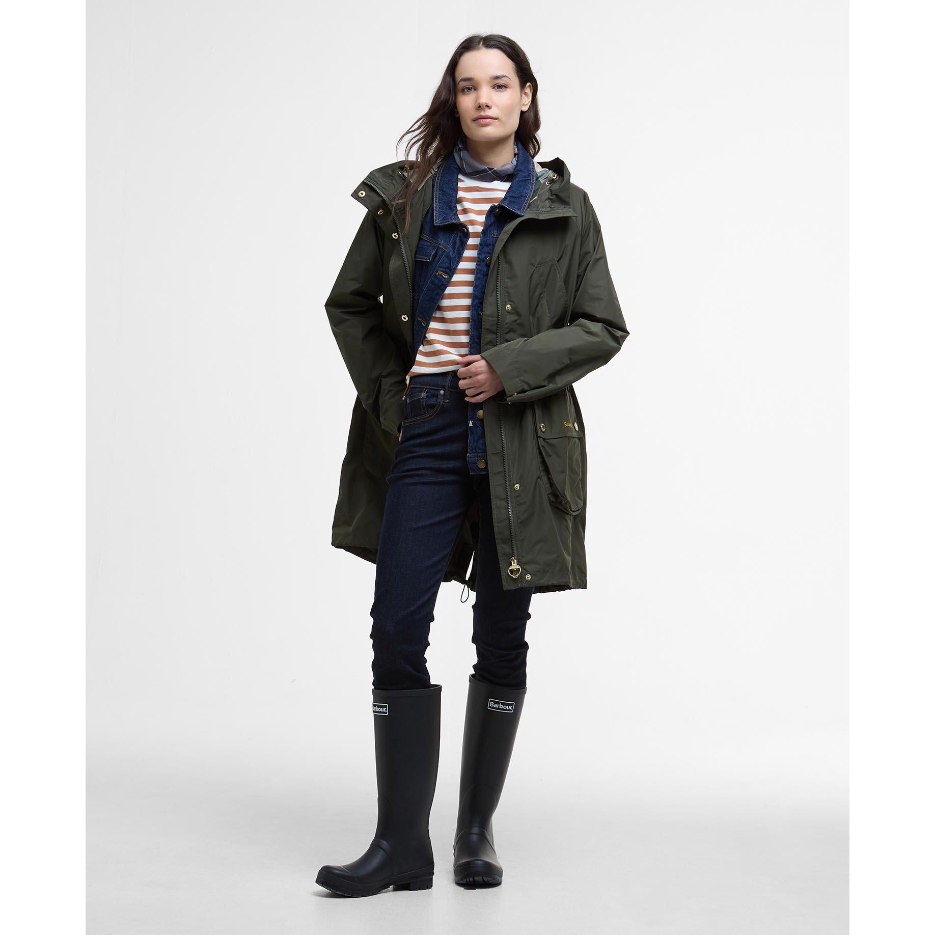 Olive/Tartan - Barbour - Women's Una Hooded Long Sleeve Rain Anorak - 3