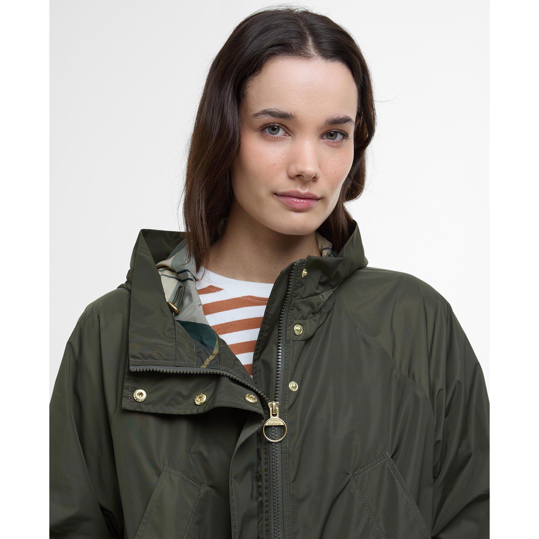 Olive/Tartan - Barbour - Women's Una Hooded Long Sleeve Rain Anorak - 4