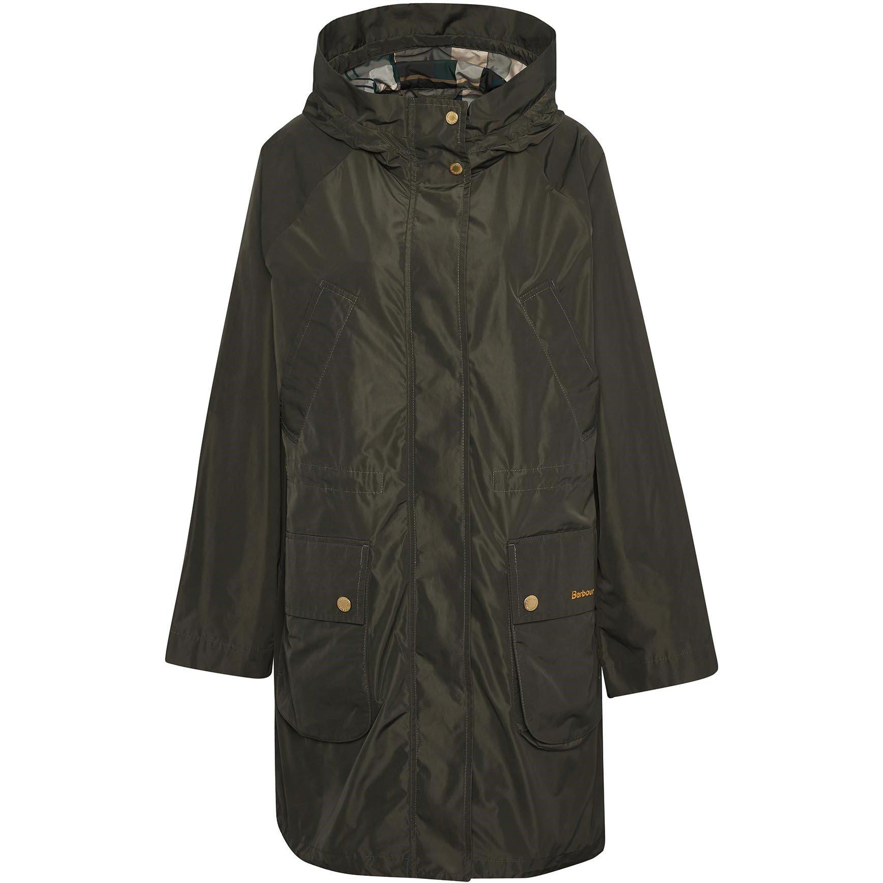Olive/Tartan - Barbour - Women's Una Hooded Long Sleeve Rain Anorak - 7