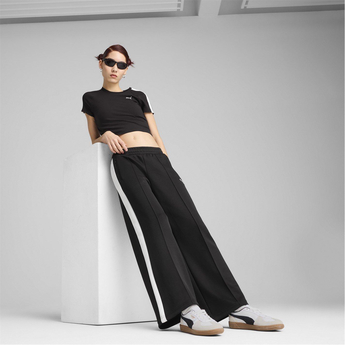 Black/White - Puma - Womens T7 Low Rise Open Hem Poly Joggers - 4