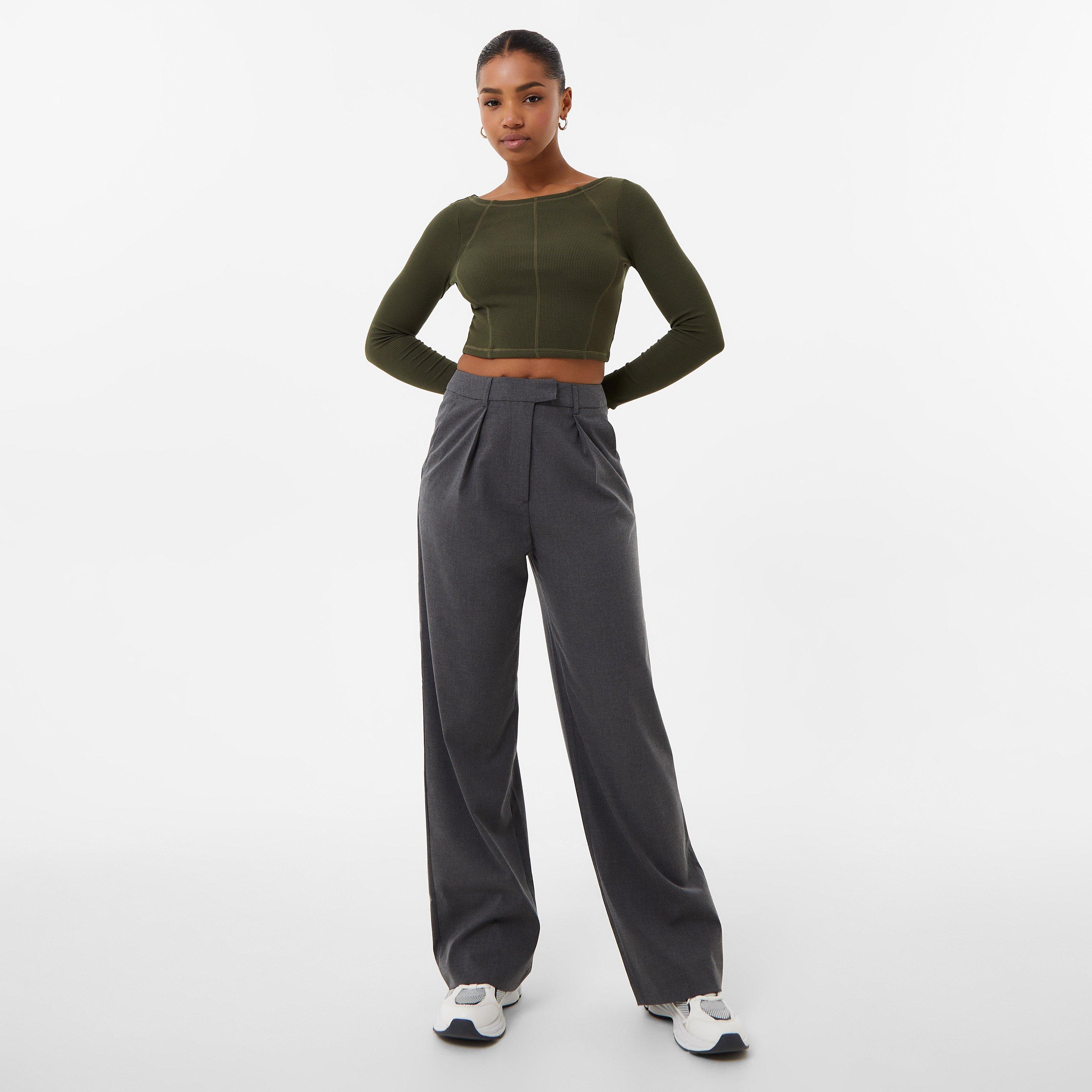 Charcoal - Jack Wills - Wide Leg Tailored Trousers - 4