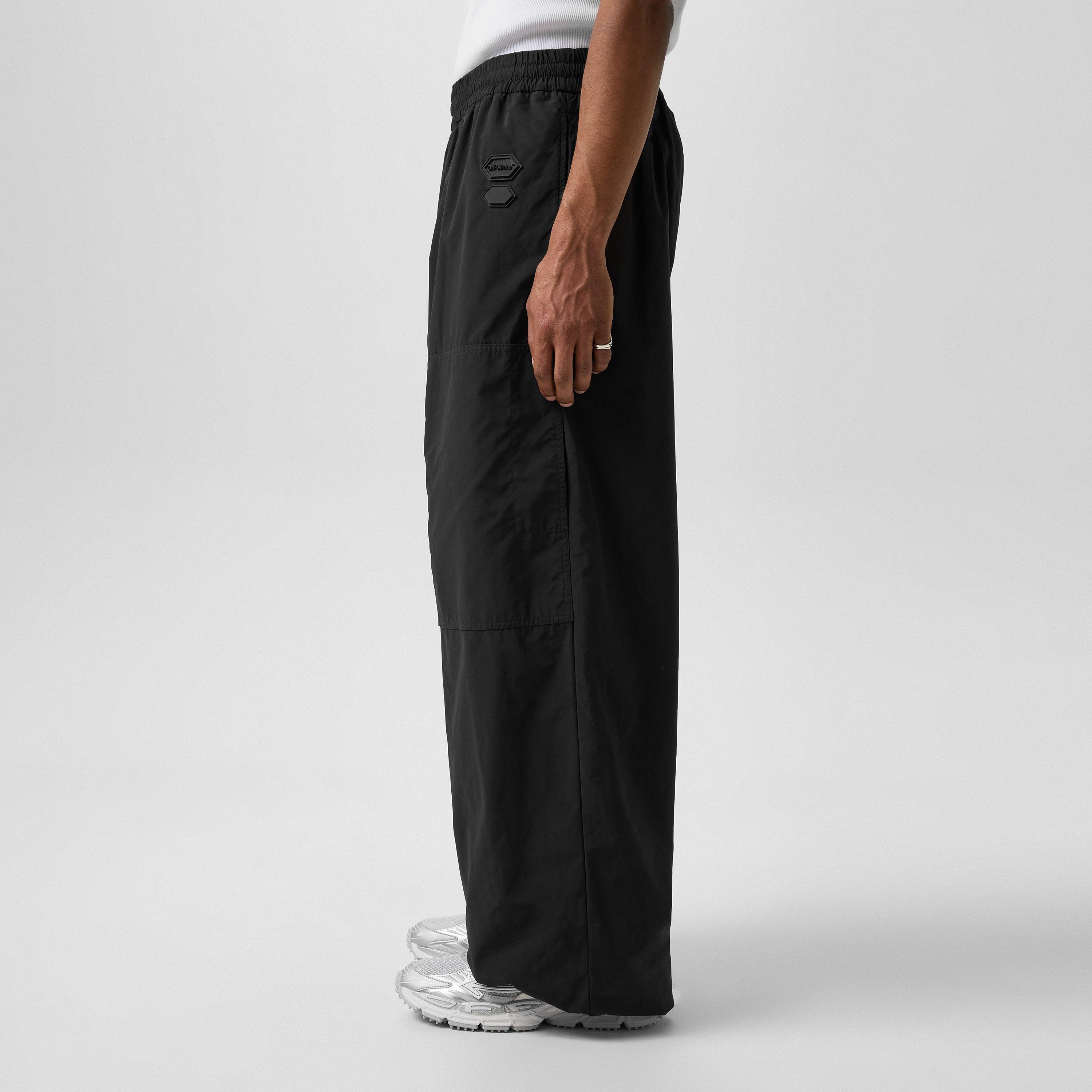 Black - Off White - Men's Wide Plain Pant Wide Leg Trousers - 2