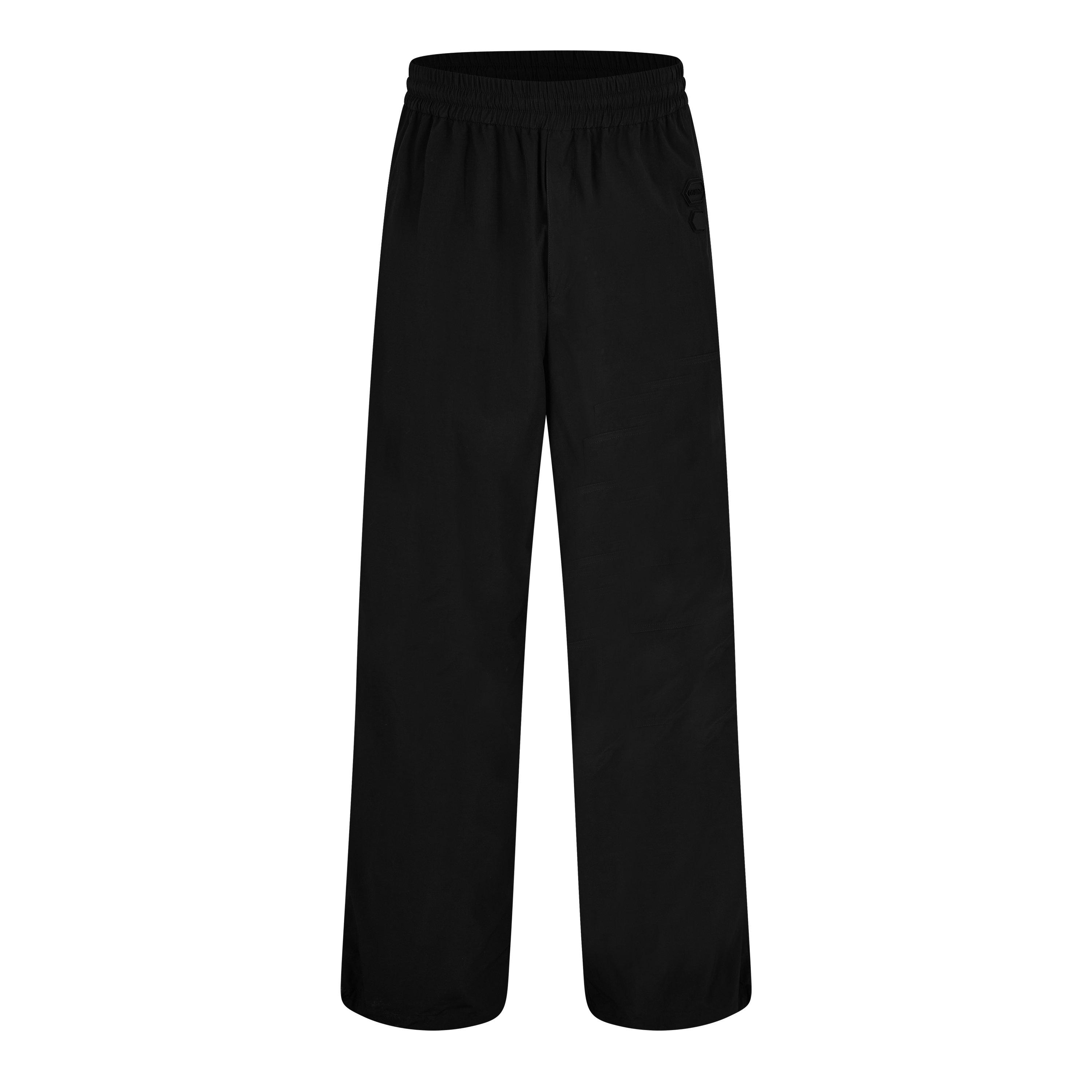 Black - Off White - Men's Wide Plain Pant Wide Leg Trousers - 5