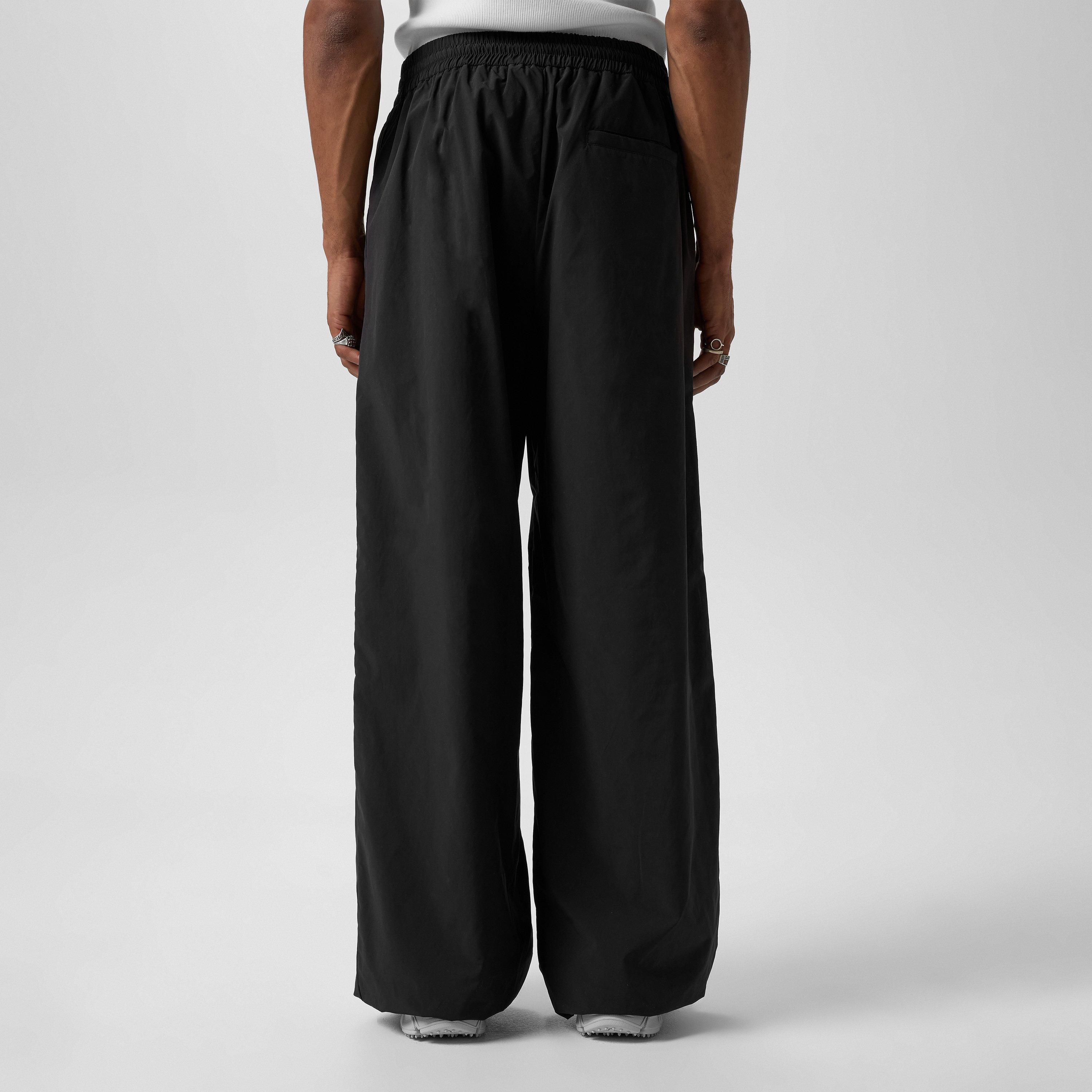 Black - Off White - Men's Wide Plain Pant Wide Leg Trousers - 3