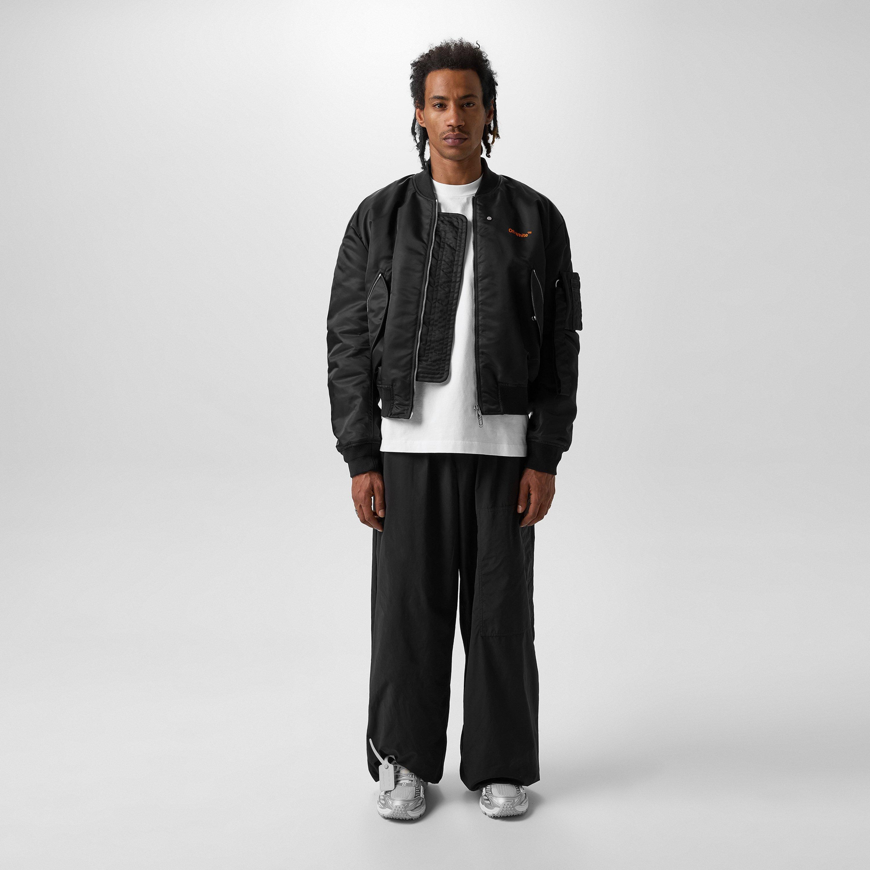 Black - Off White - Men's Wide Plain Pant Wide Leg Trousers - 4