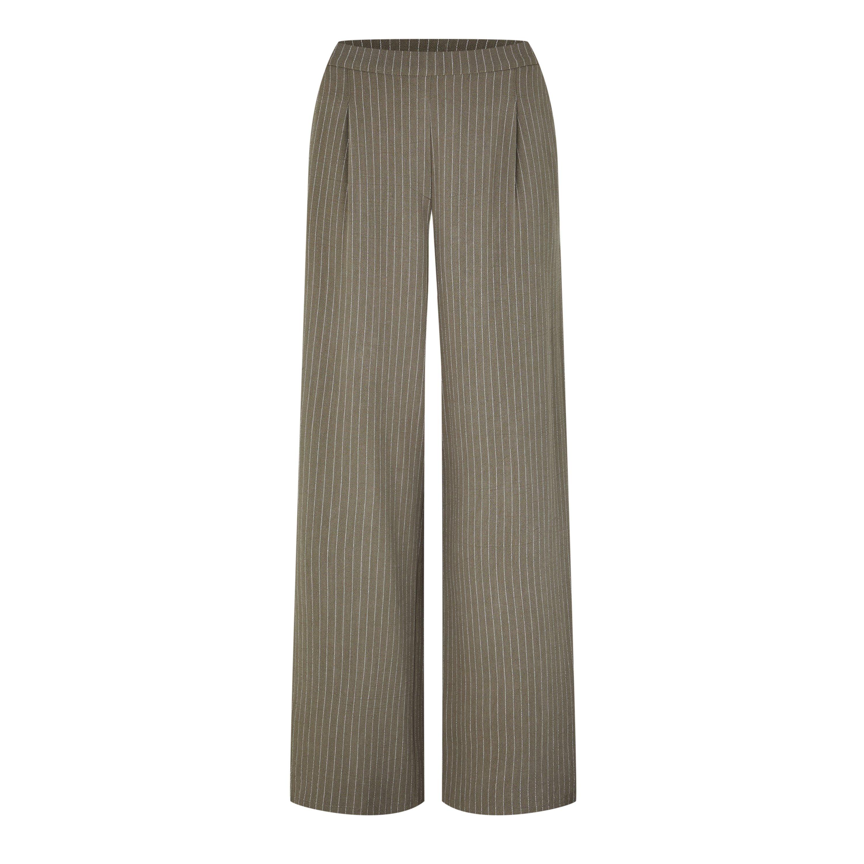 Biba Women's Striped Wide Leg Trousers - Khaki - 14 (L)
