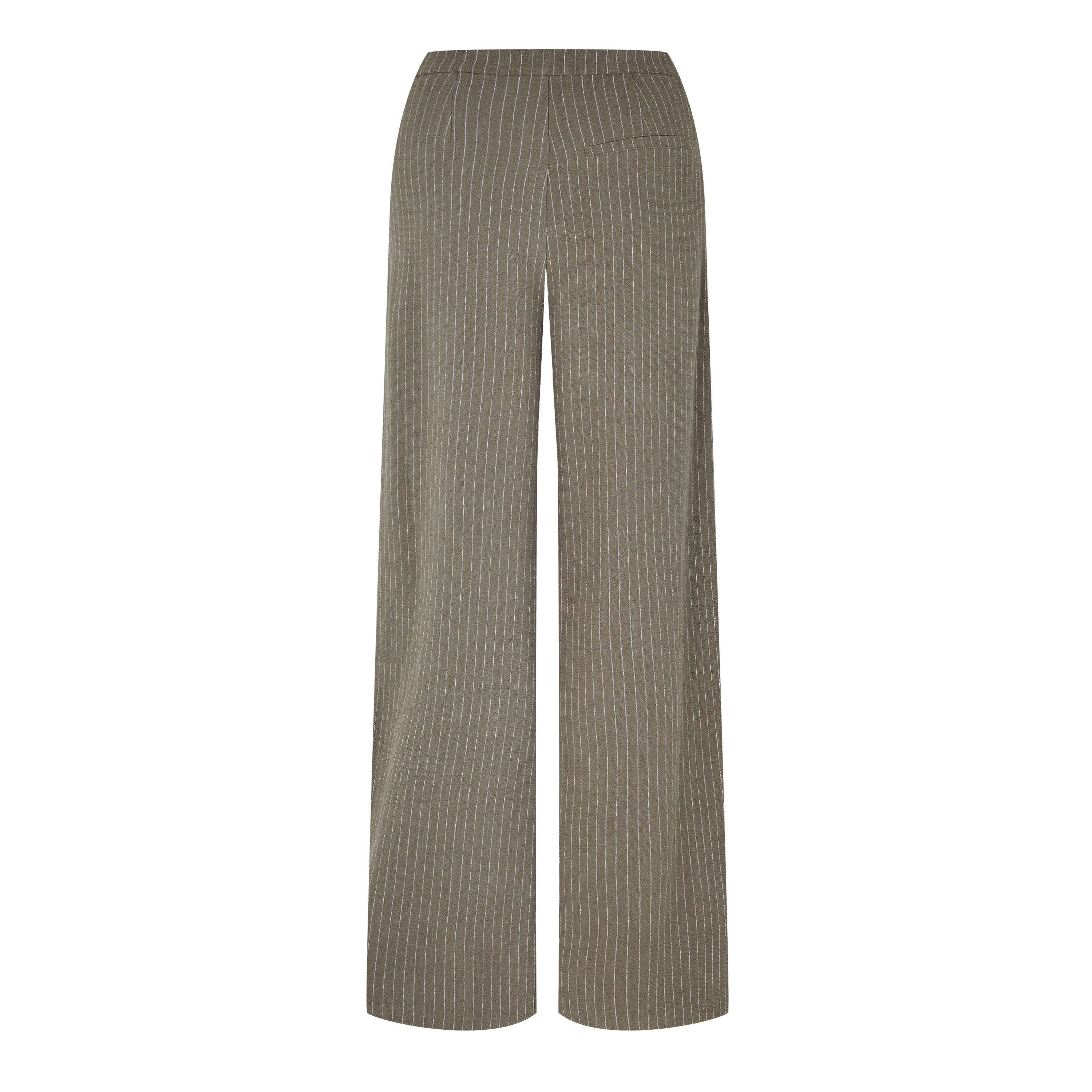 Khaki - Biba - Women's Striped Wide Leg Trousers - 2