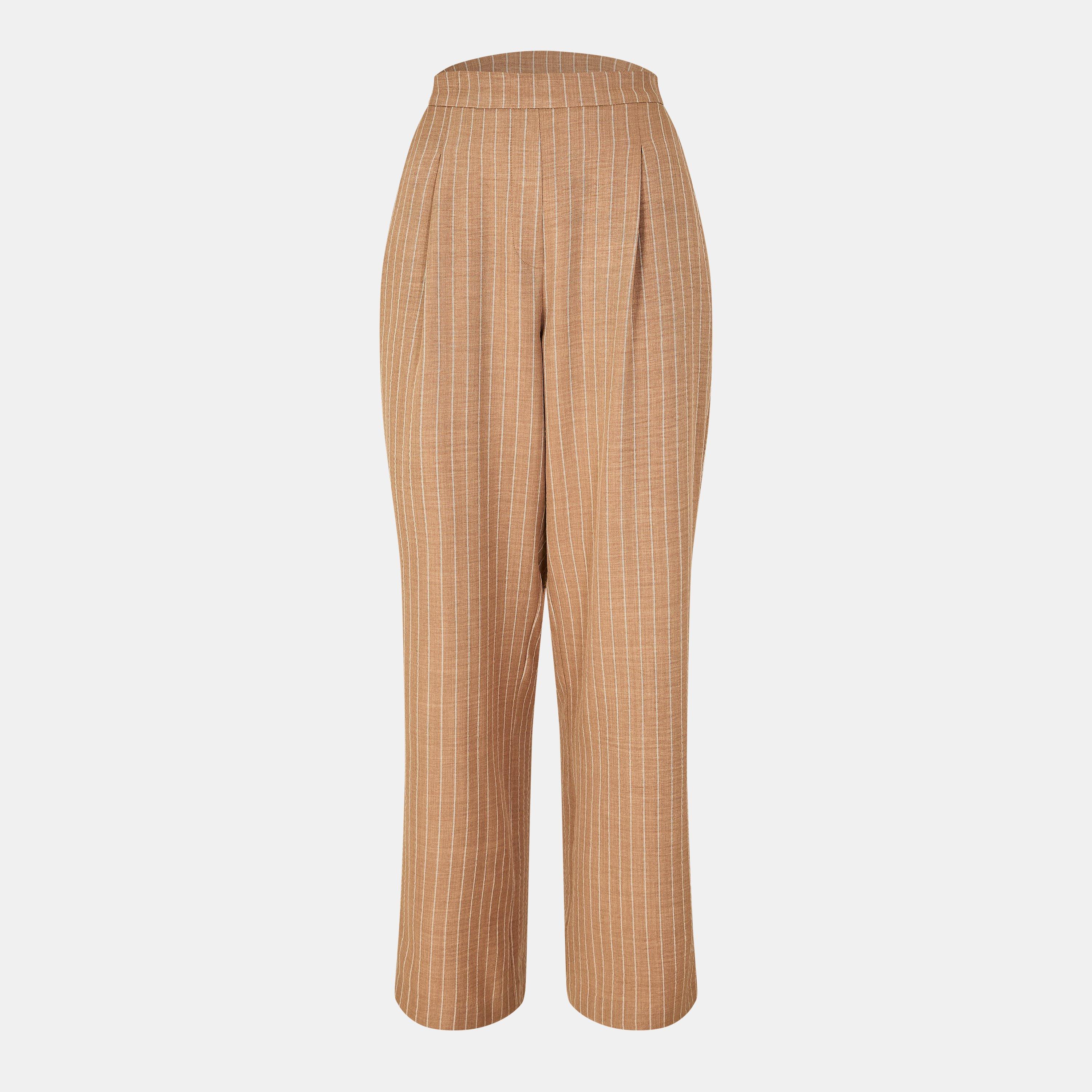 Biba Women's Striped Wide Leg Trousers - Camel - 14 (L)