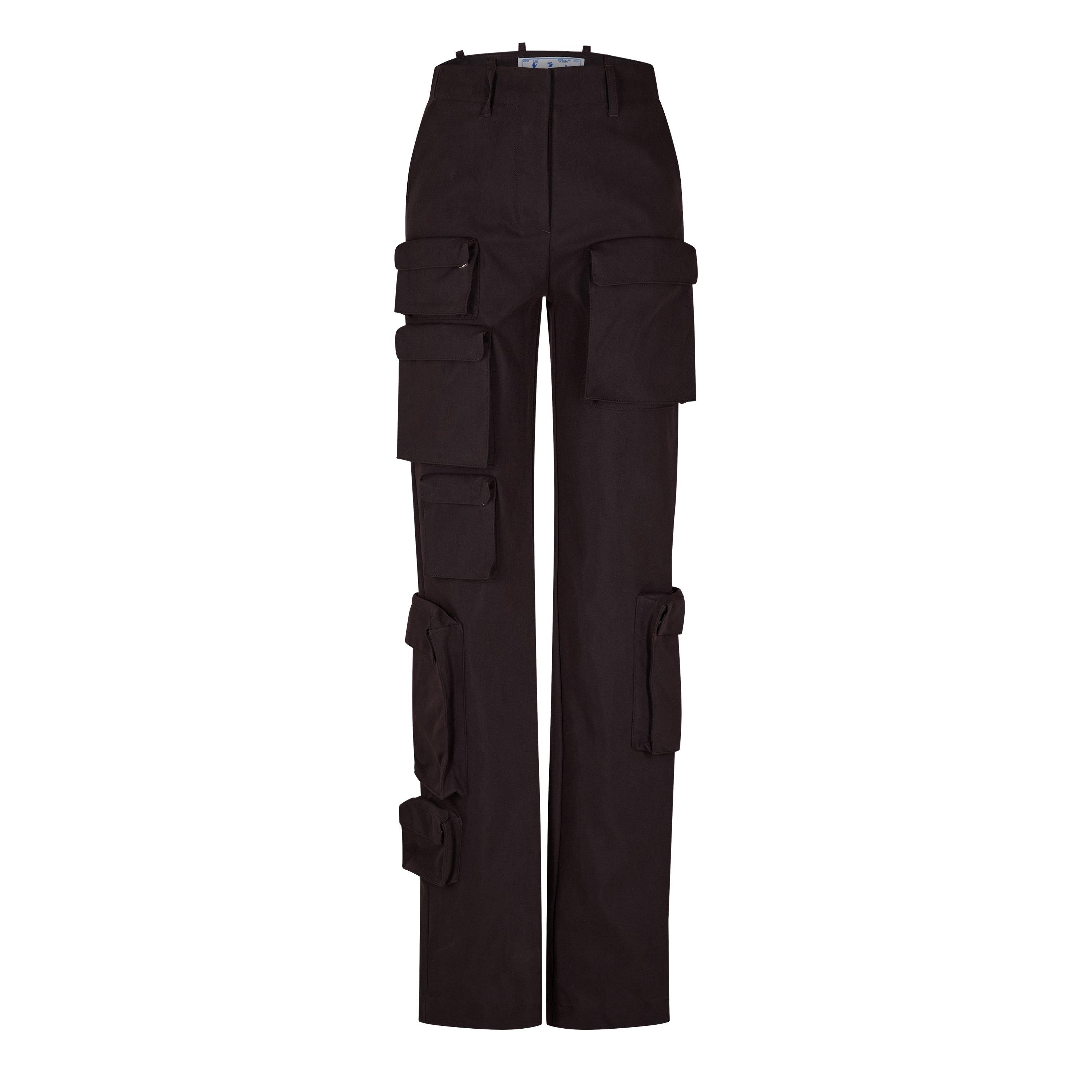 Dark Grey - Off White - Women's Multi Pocket Straight Cut Cargo Trousers - 1