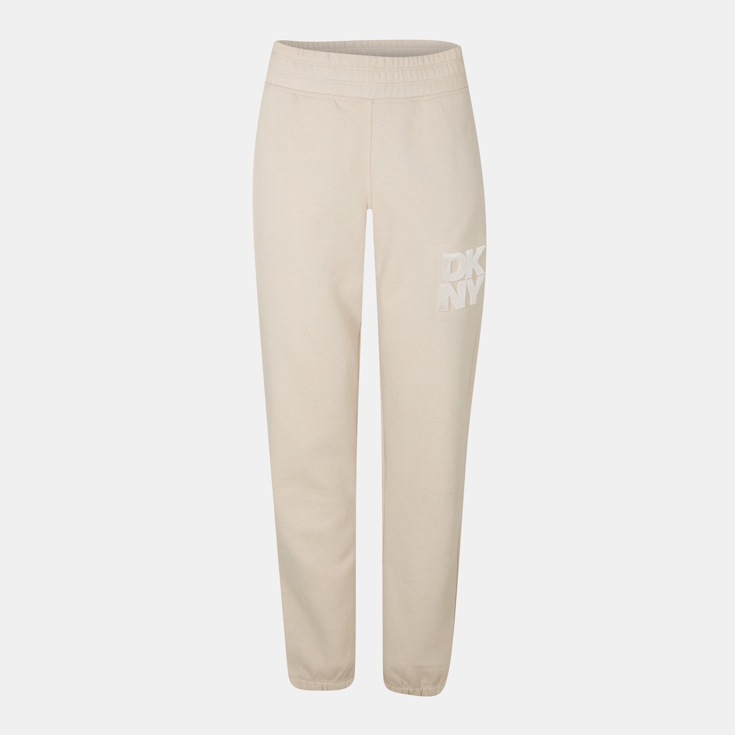 Dkny Women's Logo Closed Cuff Fleece Joggers - Pebble - 12 (M)