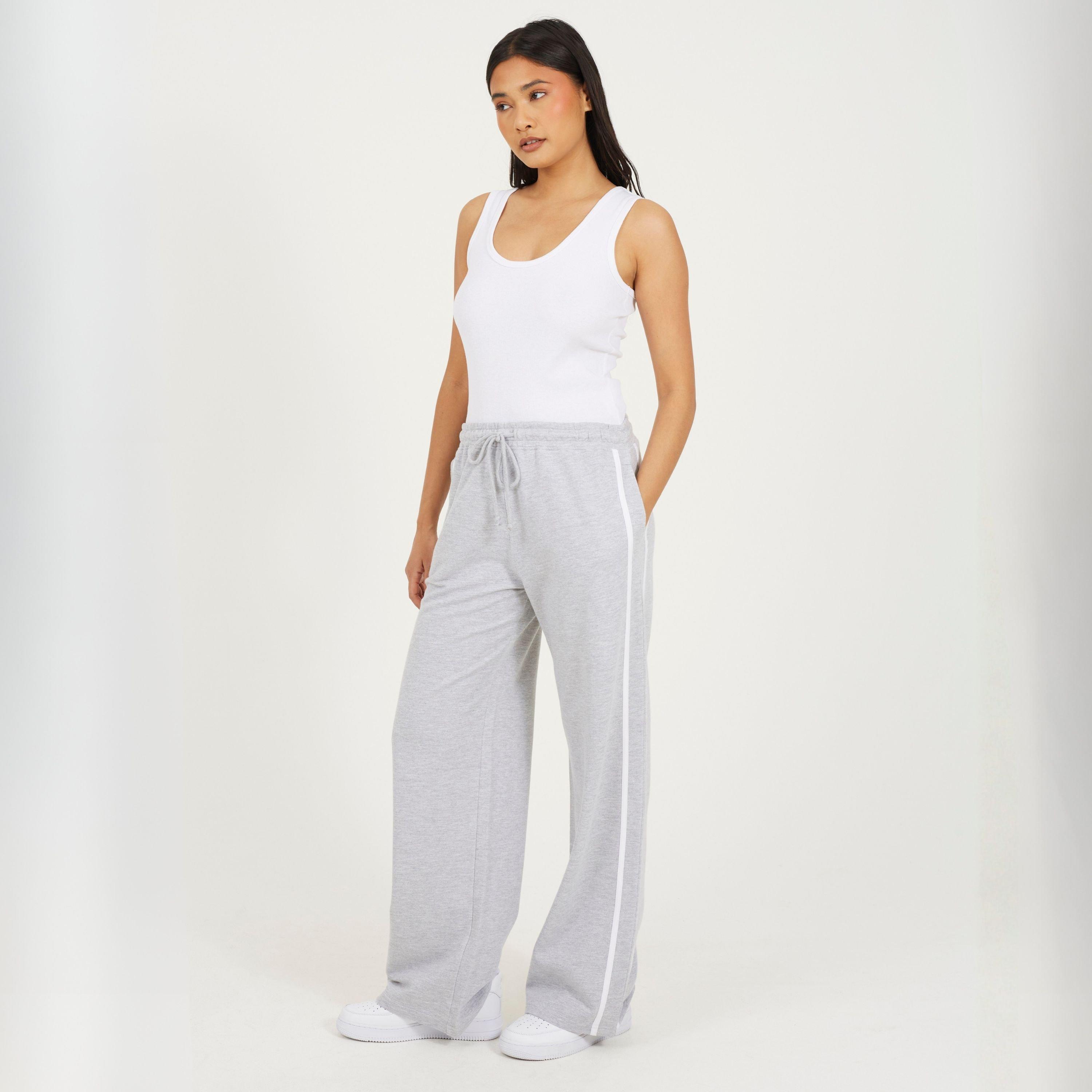 Grey/White - Brave Soul - BS Womens Wide Leg Jogger with Side Stripe Detail - 4