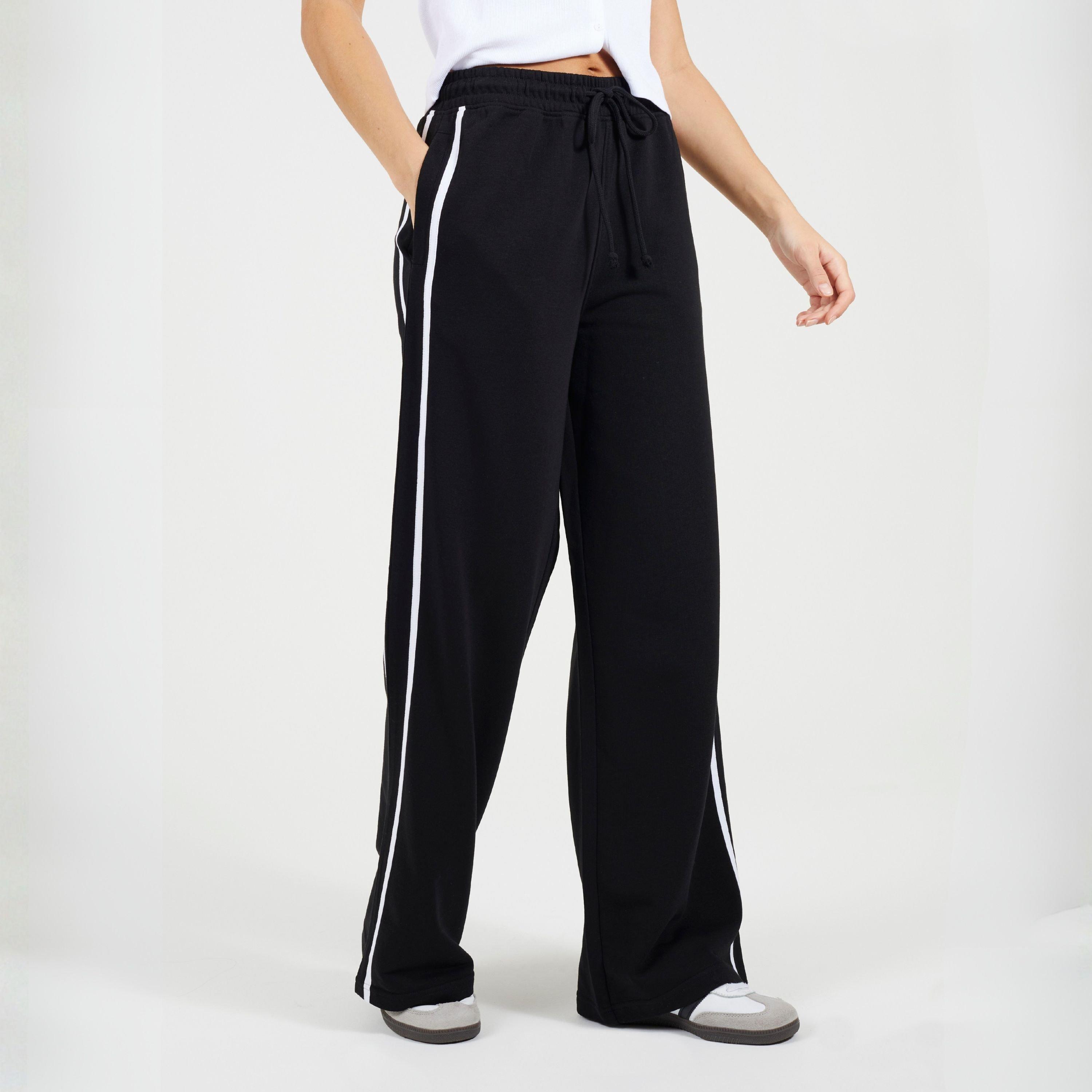 Black/White - Brave Soul - BS Womens Wide Leg Jogger with Side Stripe Detail - 1