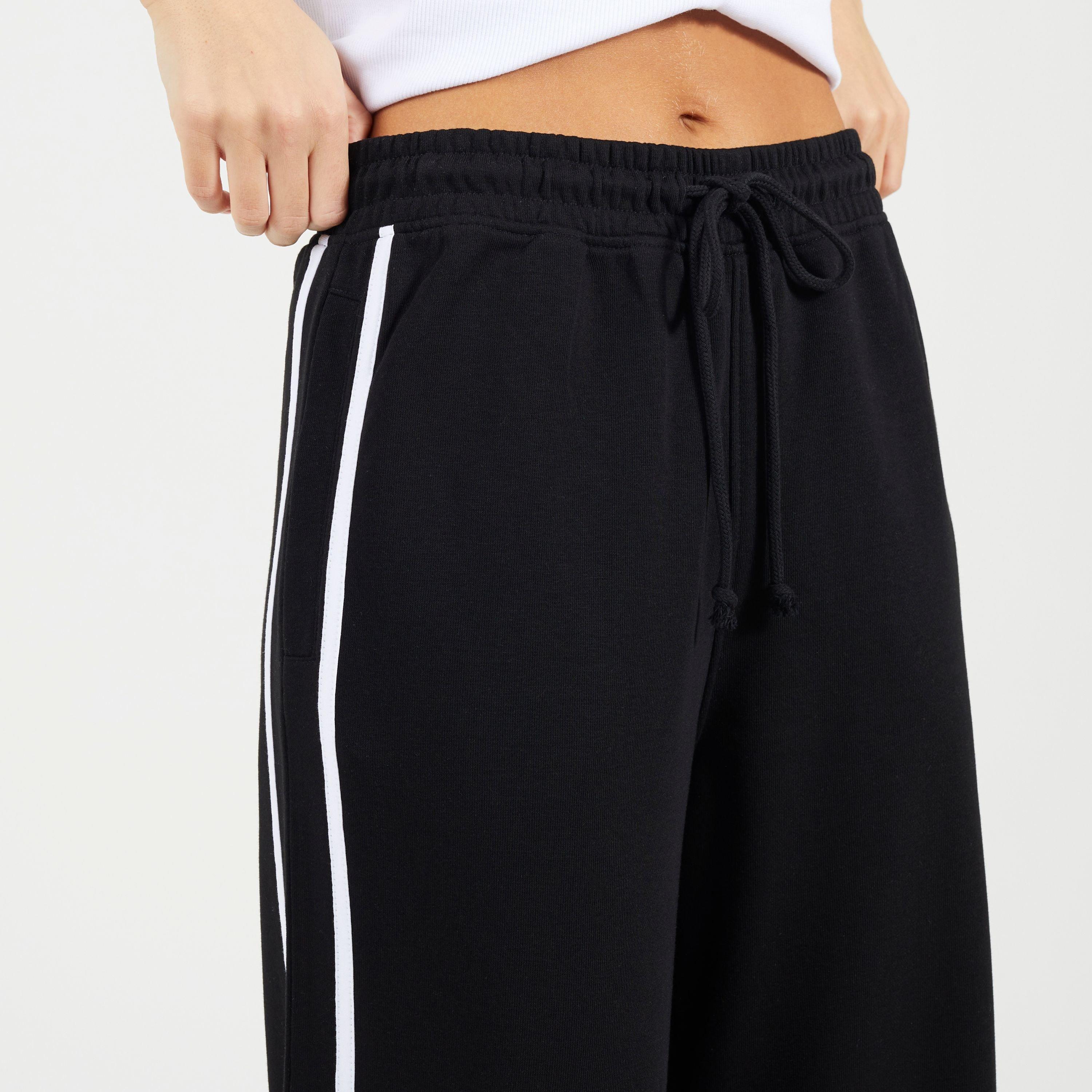 Crno/Bijelo - Brave Soul - BS Womens Wide Leg Jogger with Side Stripe Detail - 3