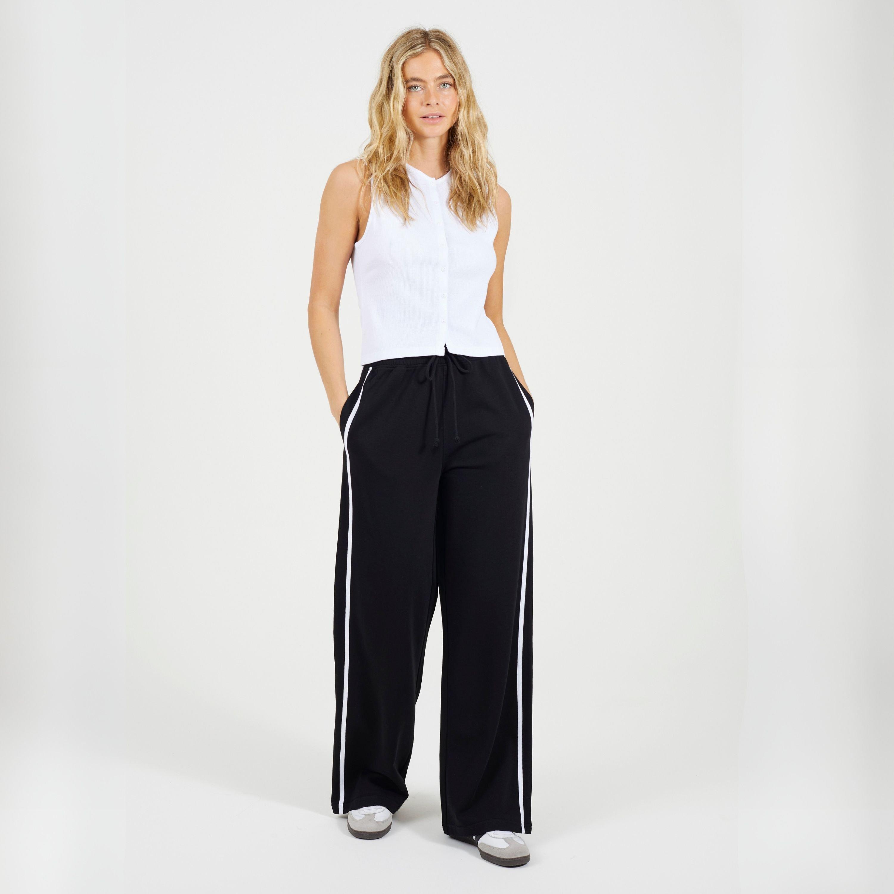 Crno/Bijelo - Brave Soul - BS Womens Wide Leg Jogger with Side Stripe Detail - 4
