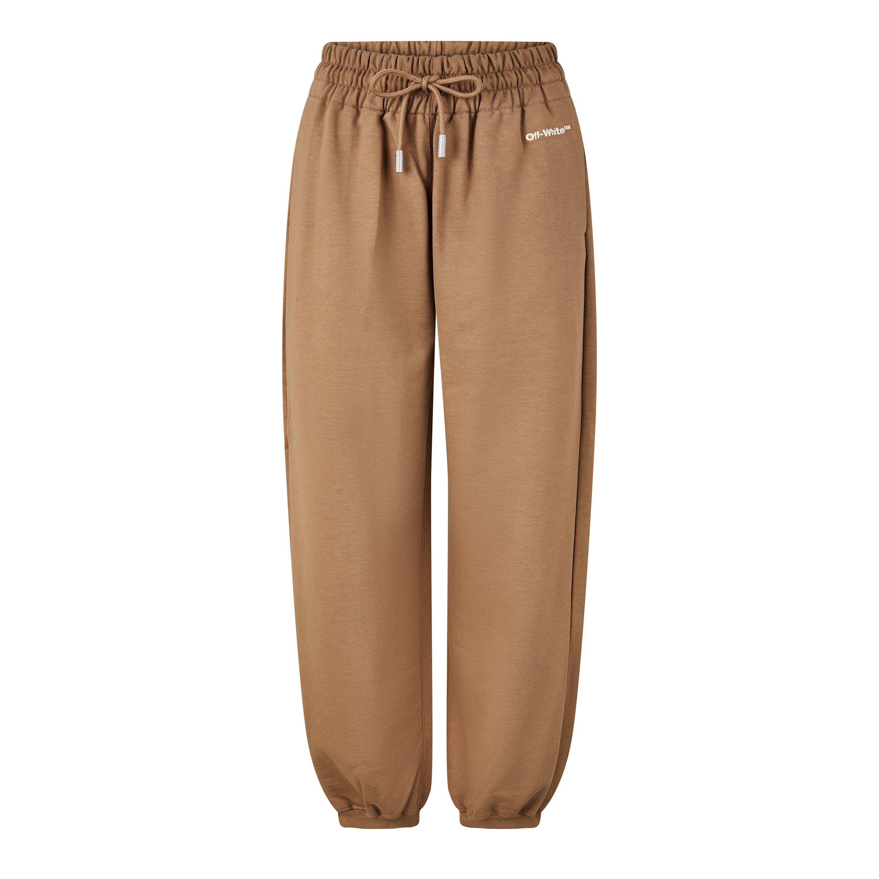 Off White Women's Embroidered Logo Cotton Closed Hem Fleece Joggers - Brown White - XS