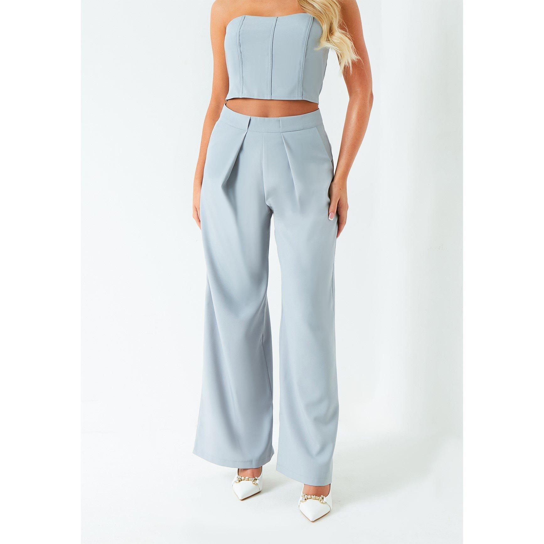 Cinzento - Missy Empire - Pleat Detail Wide Leg Trouser Co-ord - 3