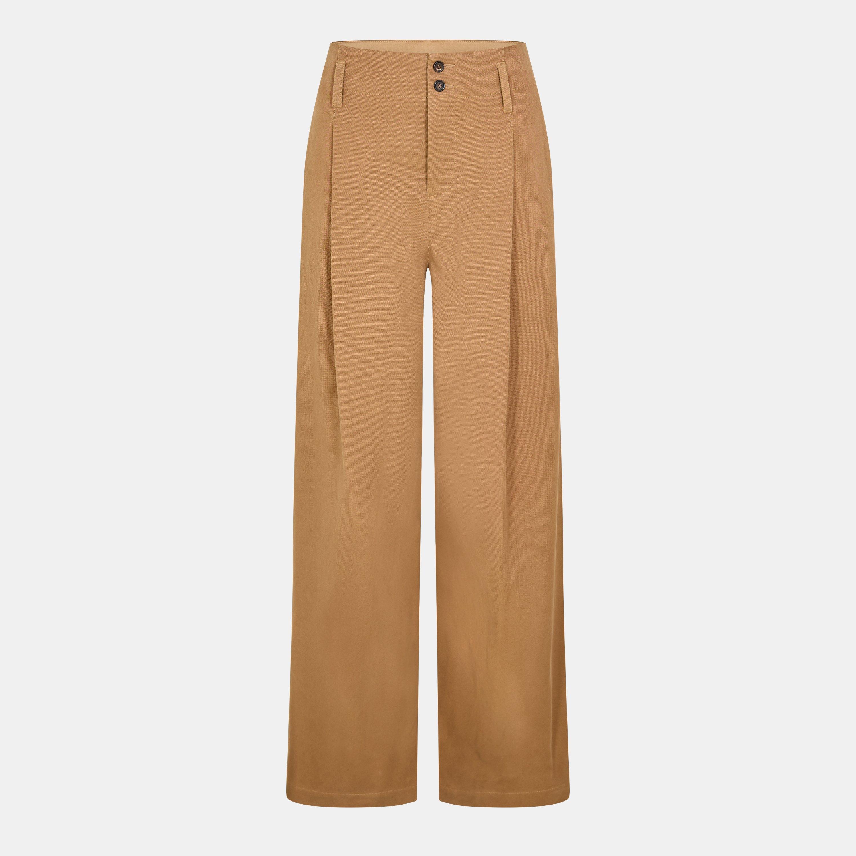 Mustard Brown - Chloe - Women's Lightweight Wide Leg Trousers - 1