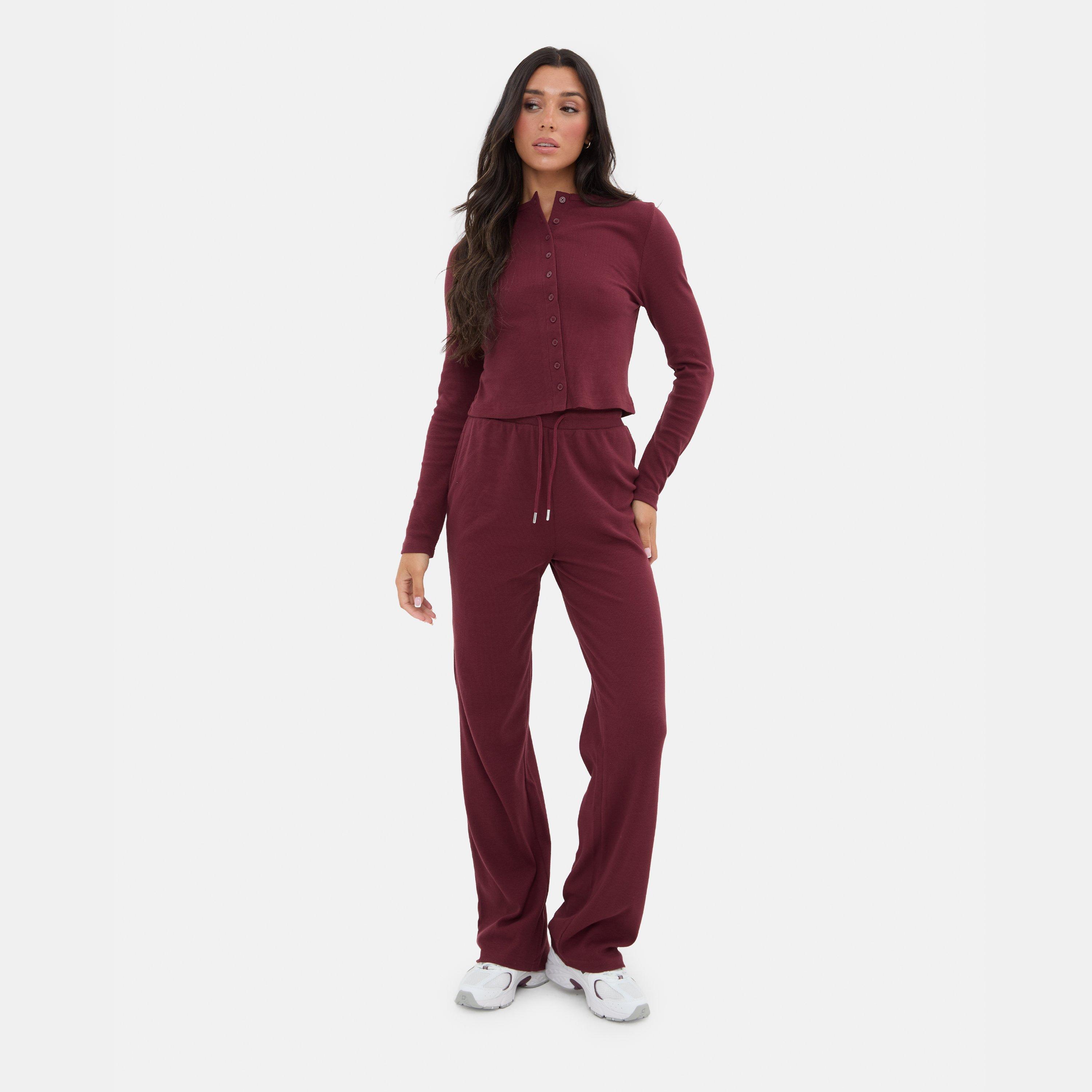 Burgundy - I Saw It First - Ribbed Wide Leg Trouser - 1
