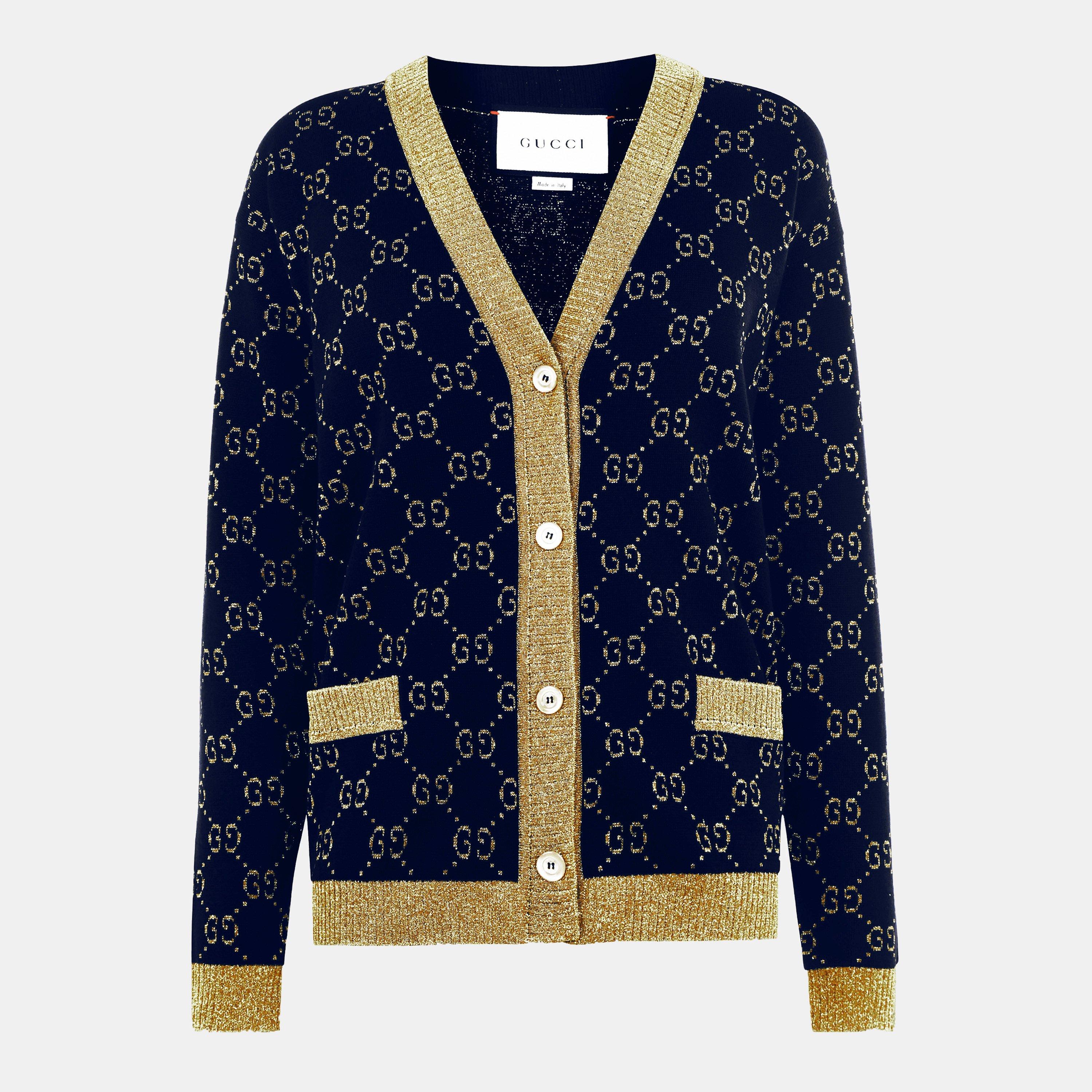Navy/Gold 4921 - Gucci - Women's GG Cotton Lamé Cardigan - 1