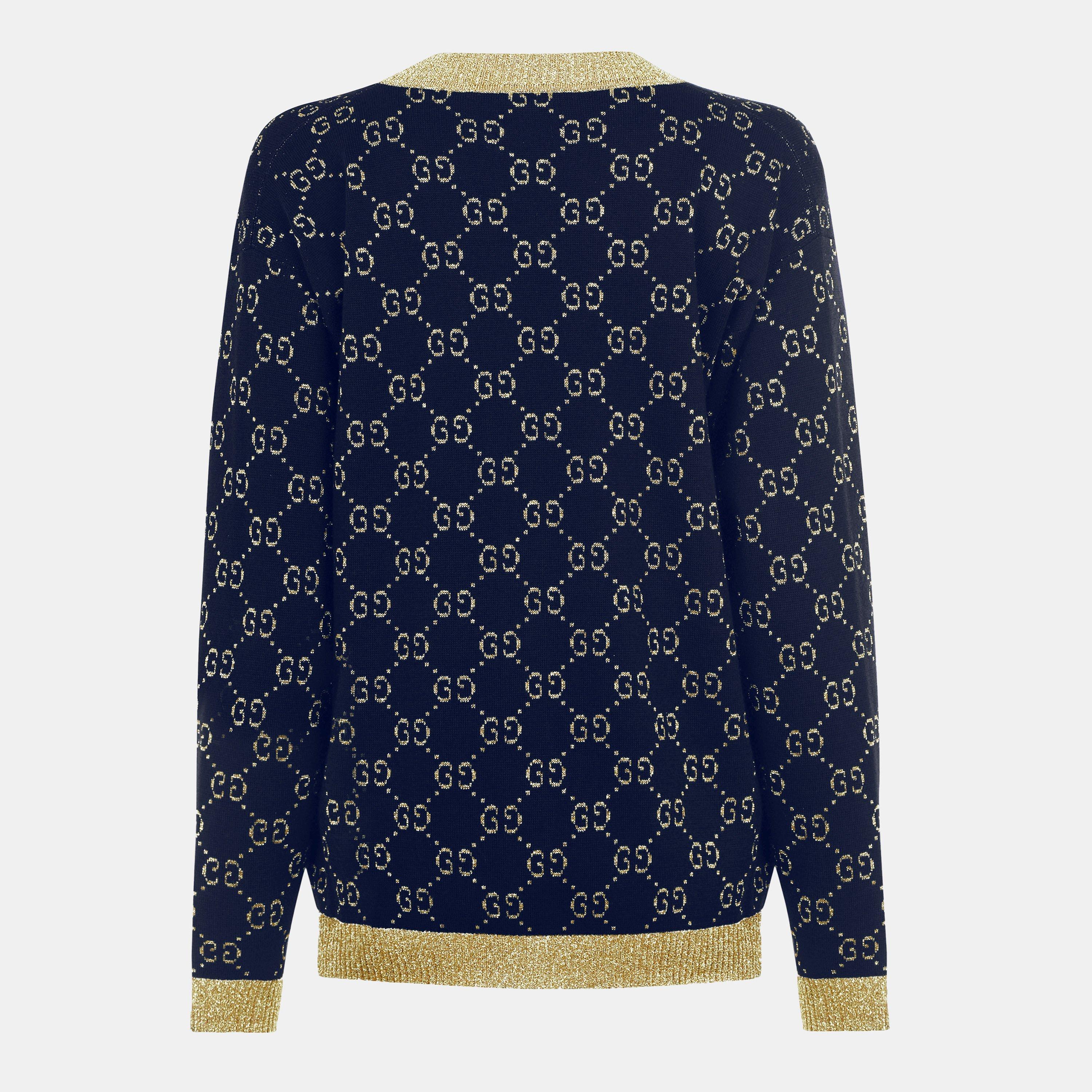 Navy/Gold 4921 - Gucci - Women's GG Cotton Lamé Cardigan - 2