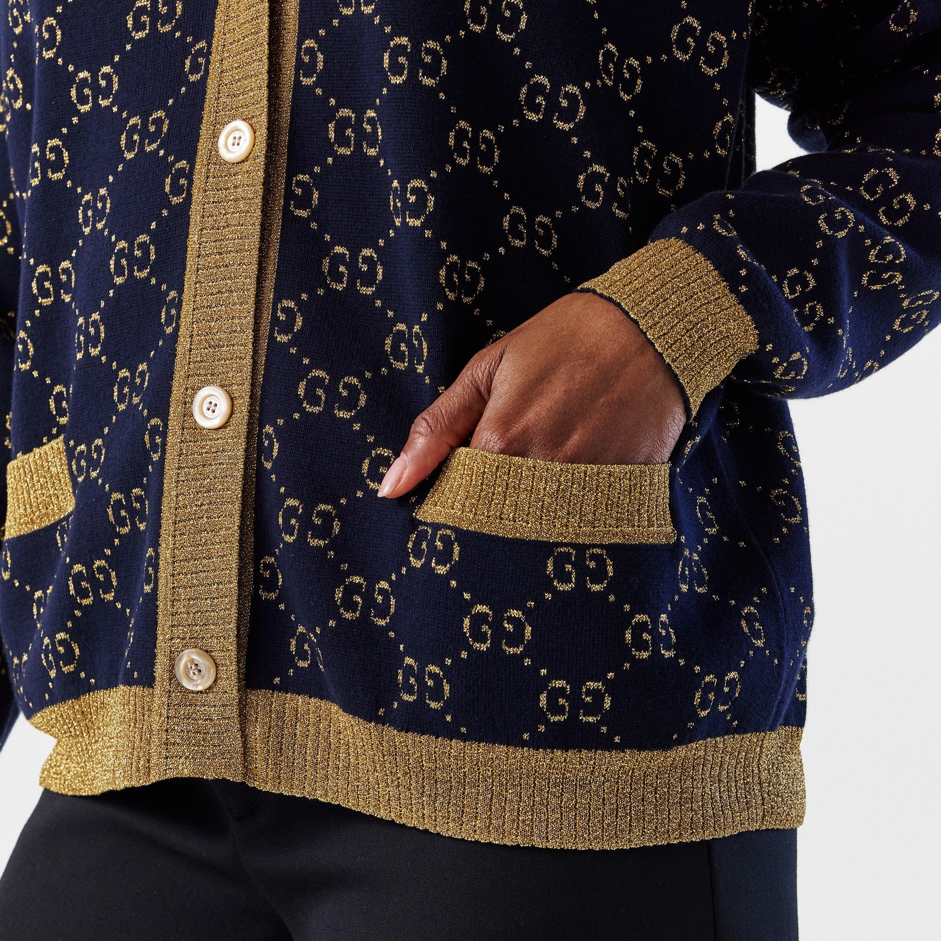 Navy/Gold 4921 - Gucci - Women's GG Cotton Lamé Cardigan - 5