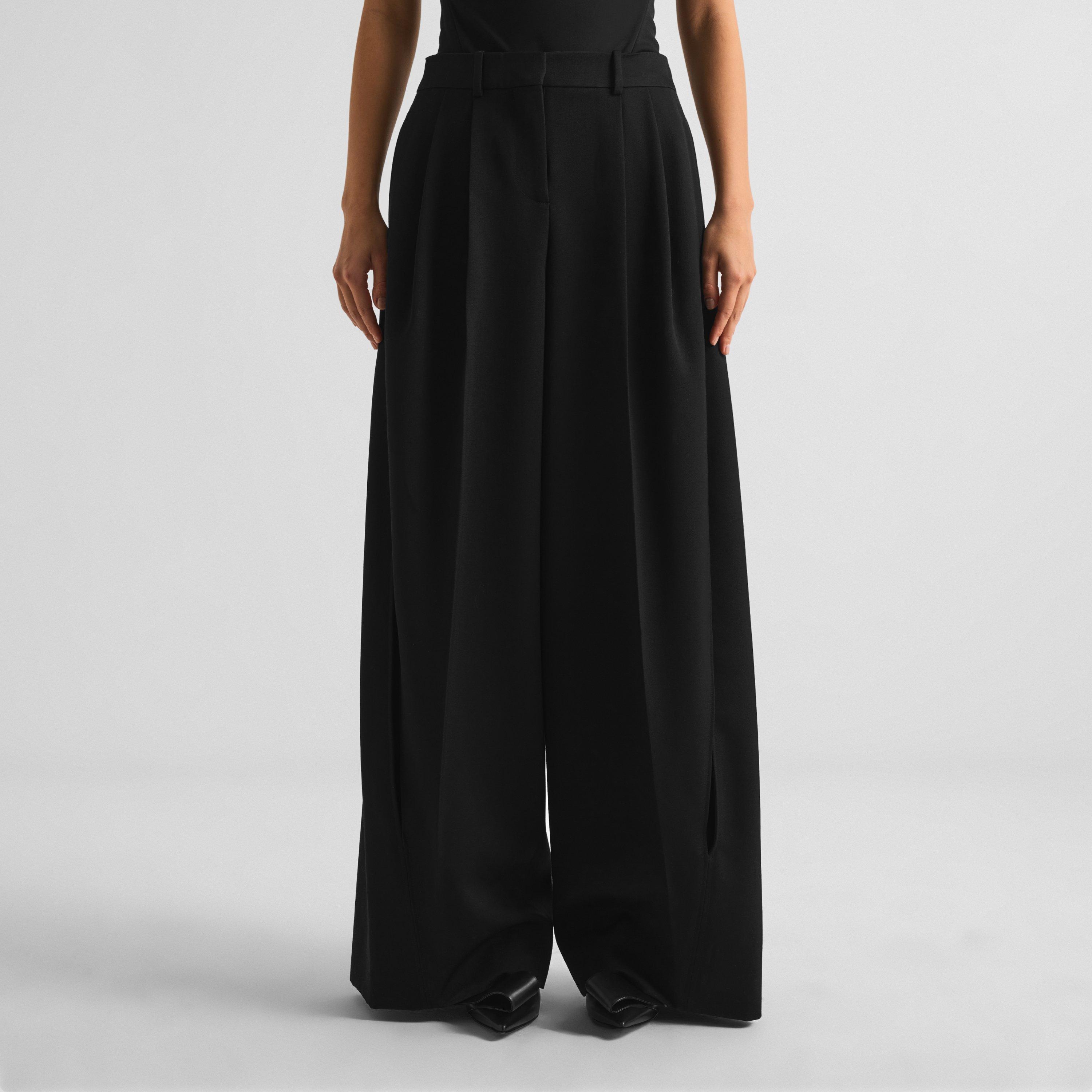 Black - GIVENCHY - Women's Balloon Wool Wide-Leg Trousers - 3