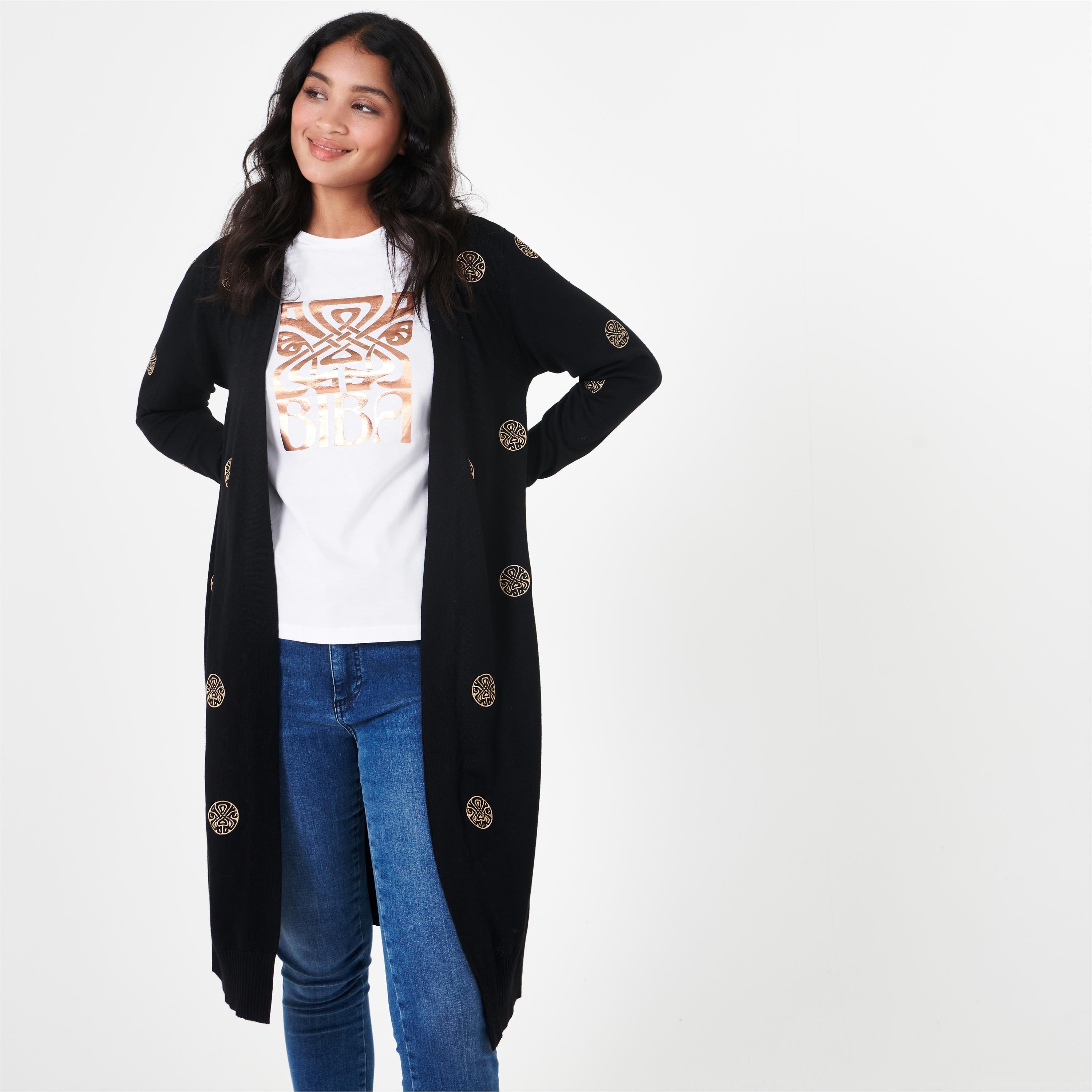 Schwarz/Gold - Biba - BIBA Logo Embroidered Cardigan - 1