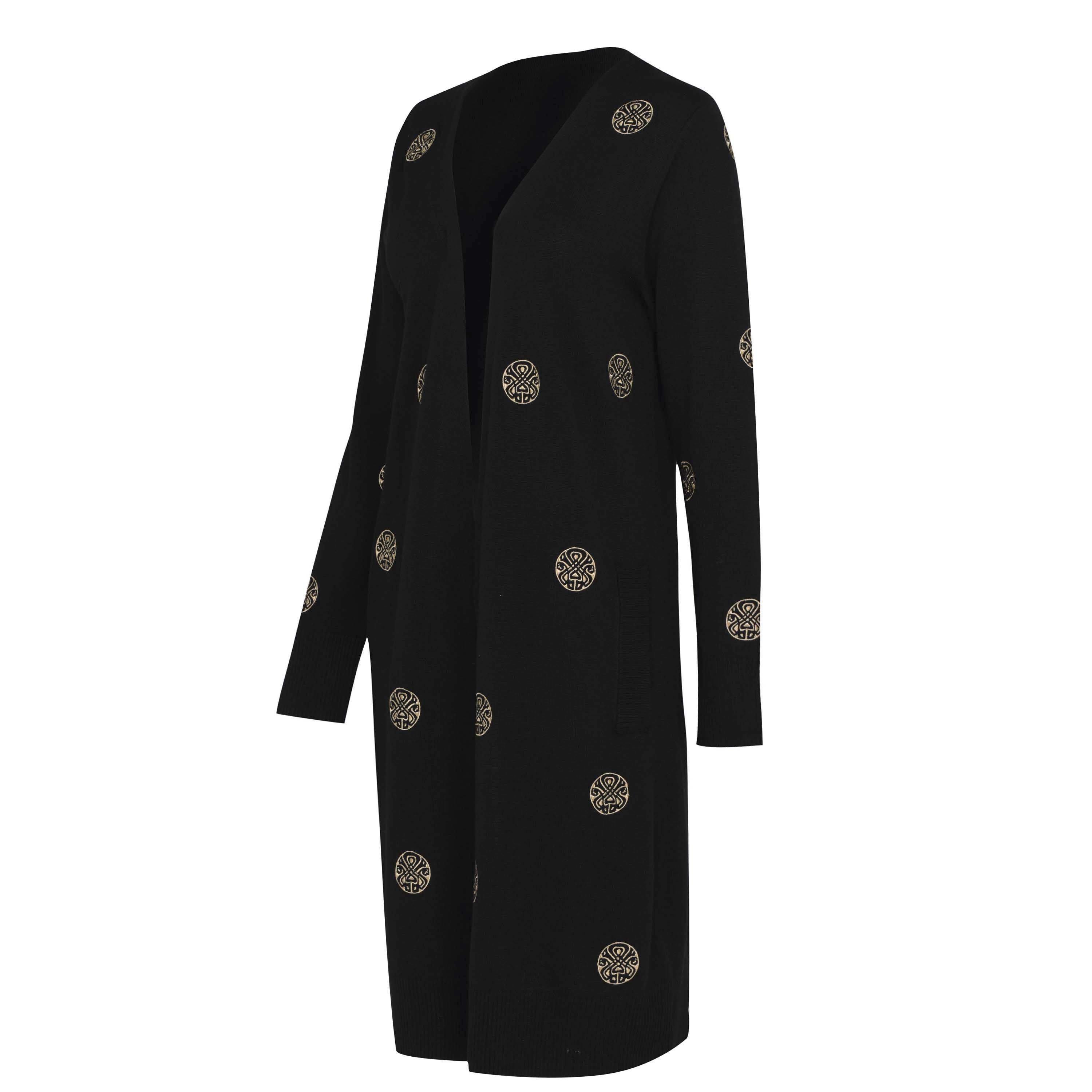 Schwarz/Gold - Biba - BIBA Logo Embroidered Cardigan - 7