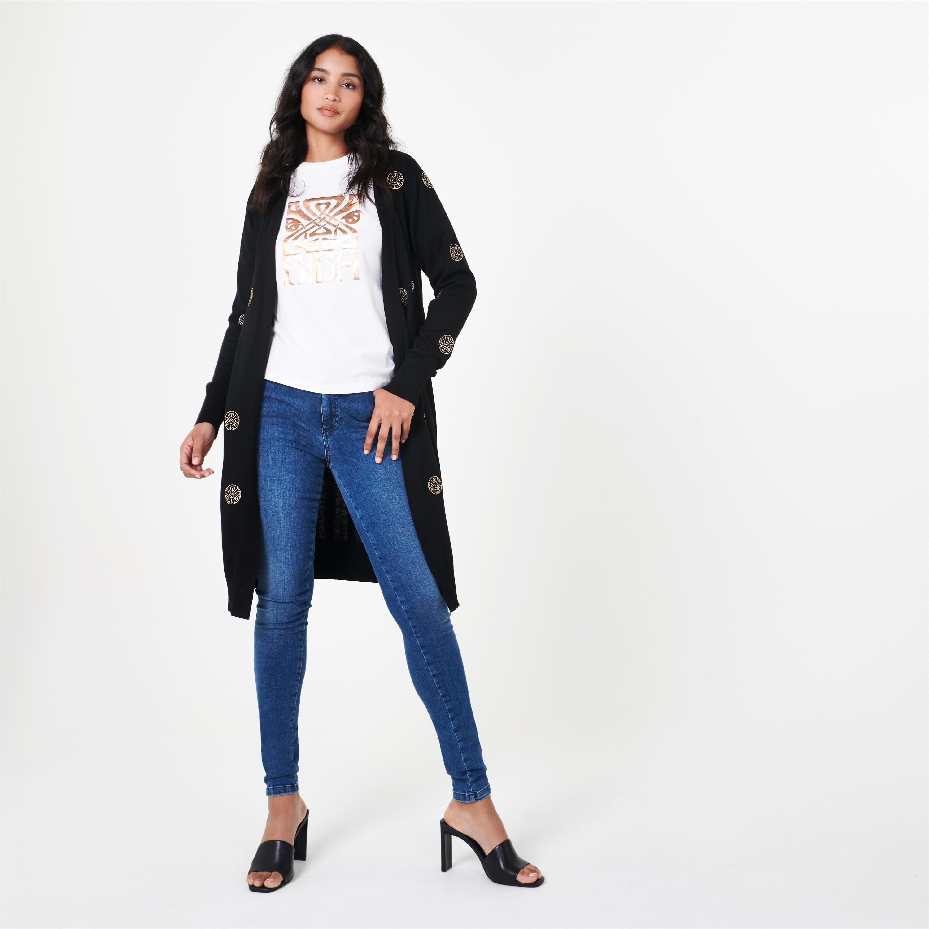 Schwarz/Gold - Biba - BIBA Logo Embroidered Cardigan - 4