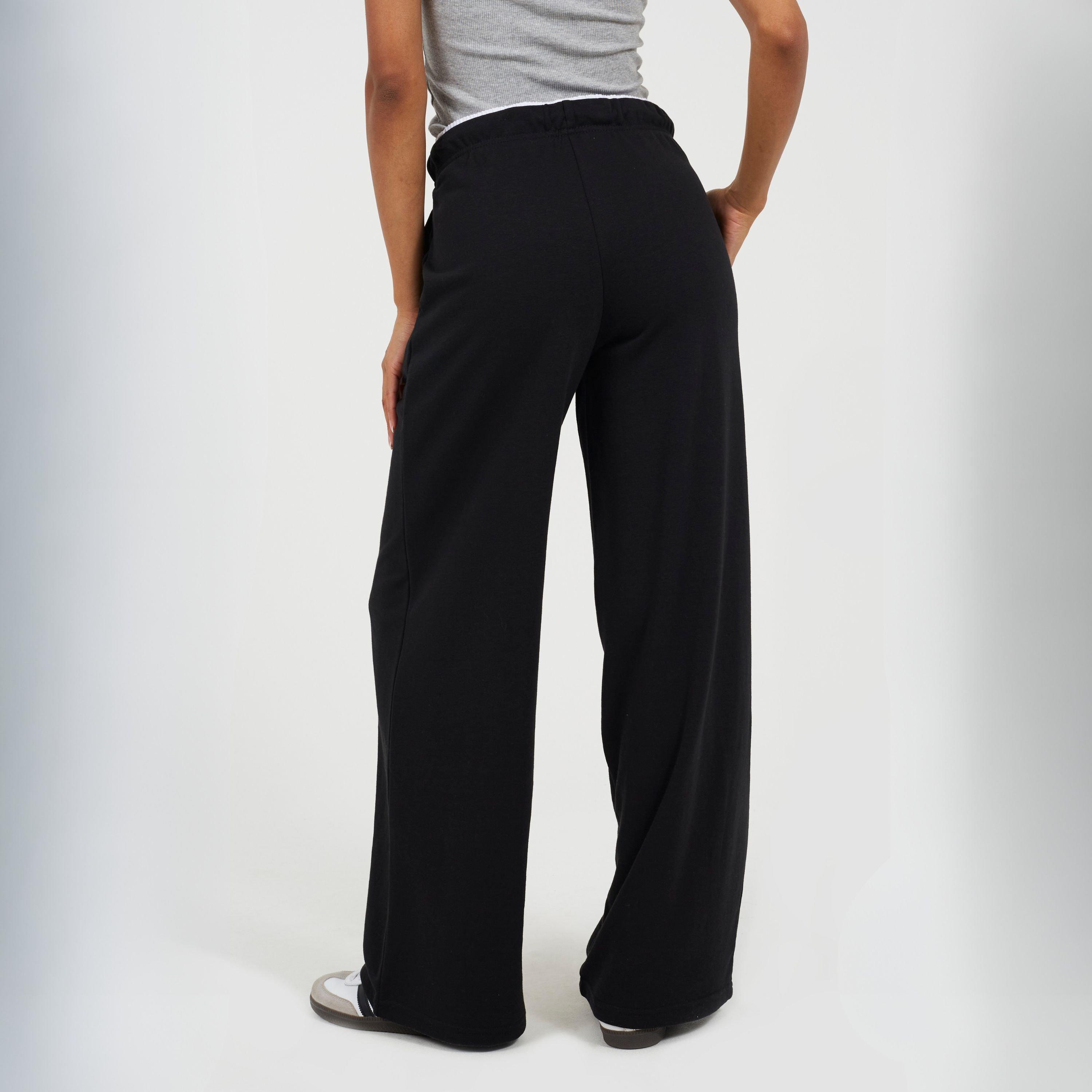 Crno/Bijelo - Brave Soul - BS Womens Wide Leg Jogger with Contrast Double Waistband Detail - 2