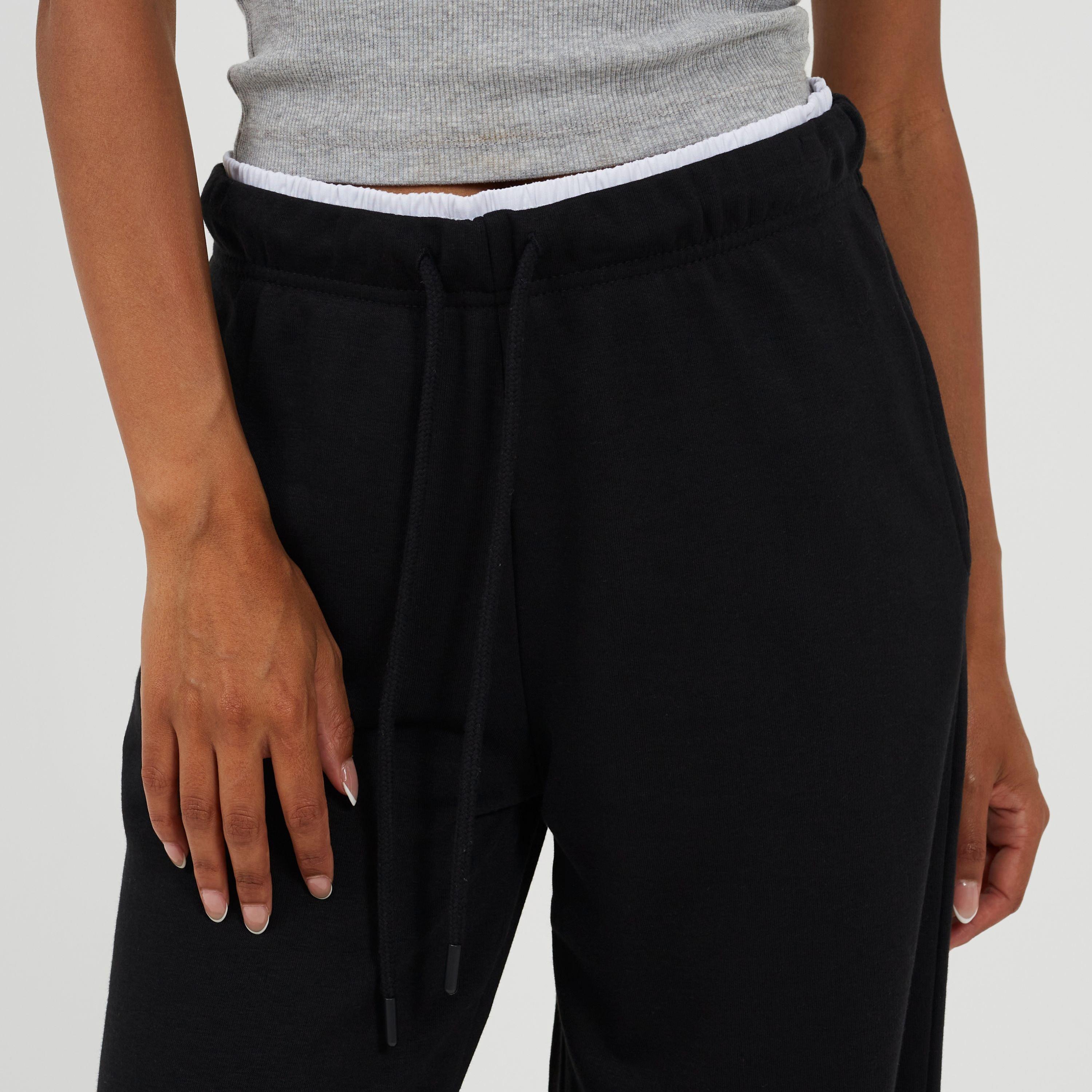 Crno/Bijelo - Brave Soul - BS Womens Wide Leg Jogger with Contrast Double Waistband Detail - 3