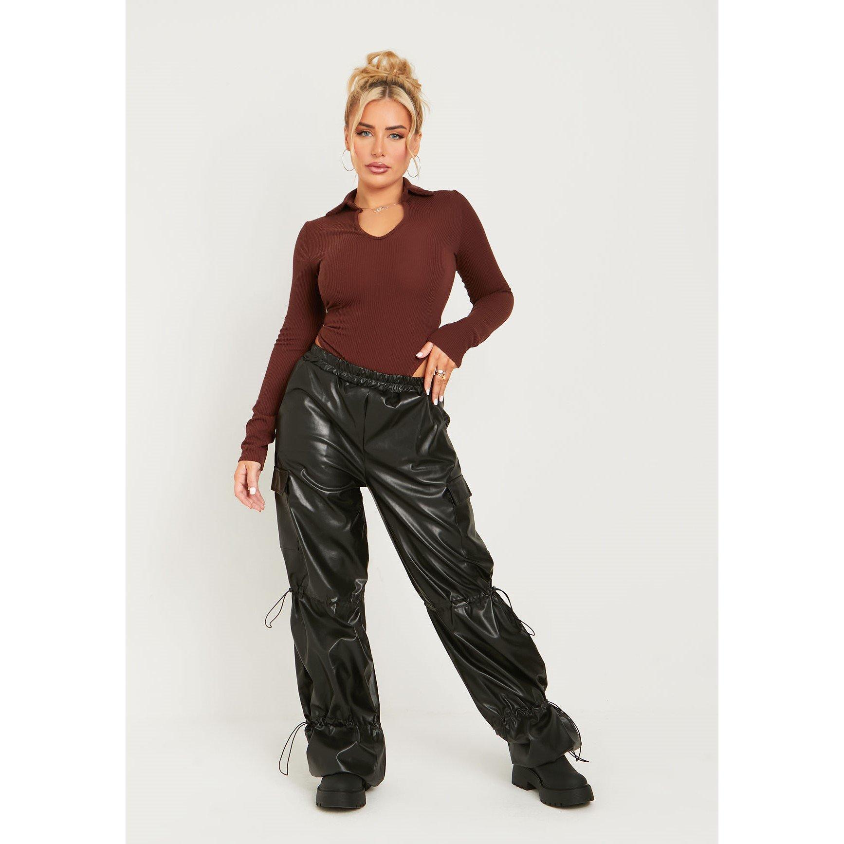 Black - Missy Empire - PU Toggle Cargo Trousers