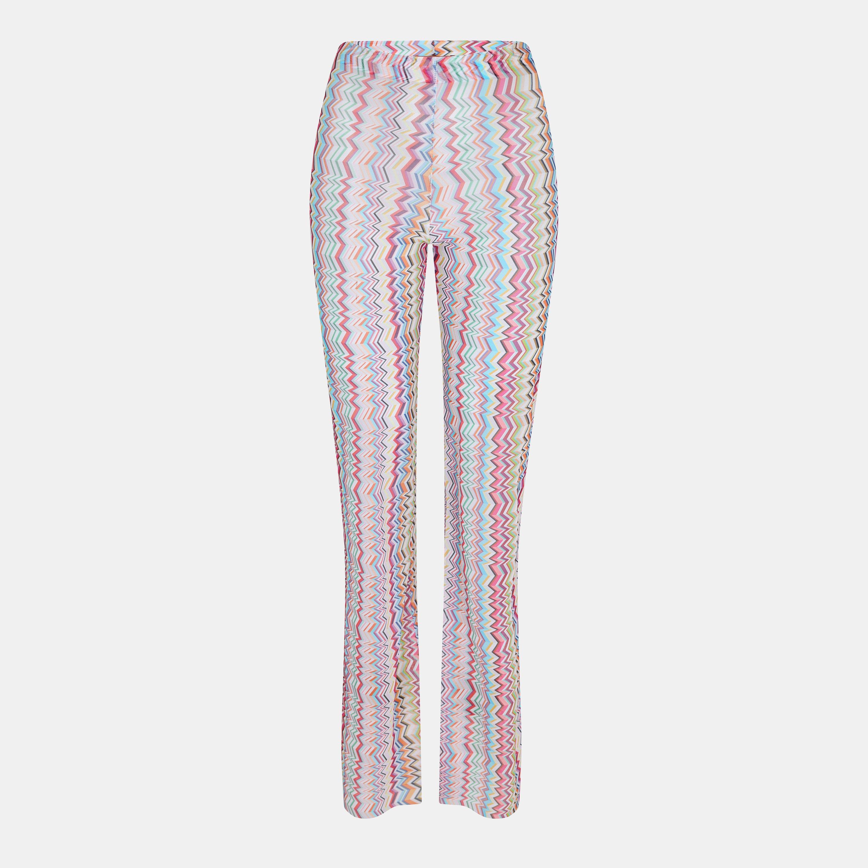 White Multi - Missoni - Women's Flare Wide Leg Trousers - 1