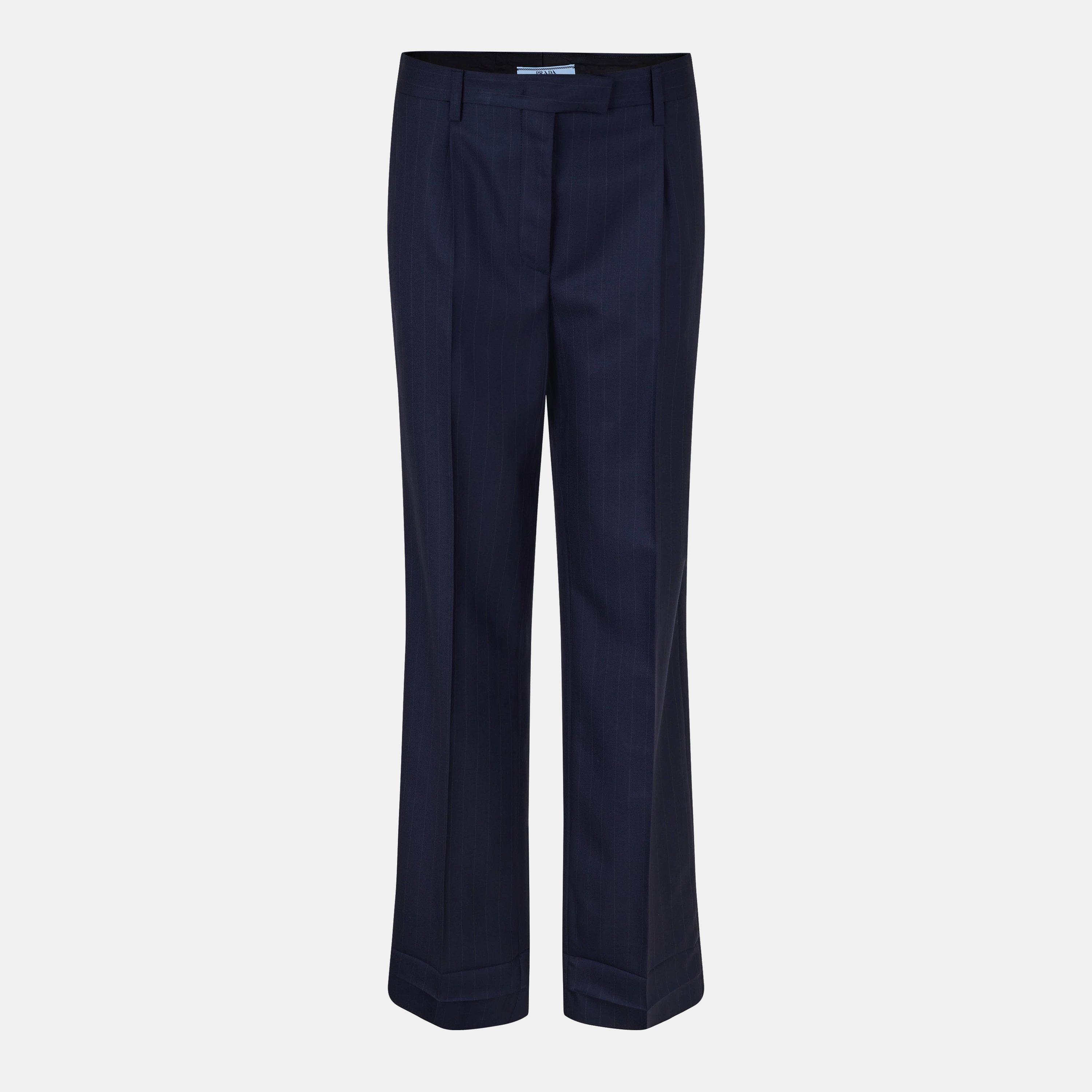 Bleu - Prada - Women's Tailored Wide Leg Trousers - 1