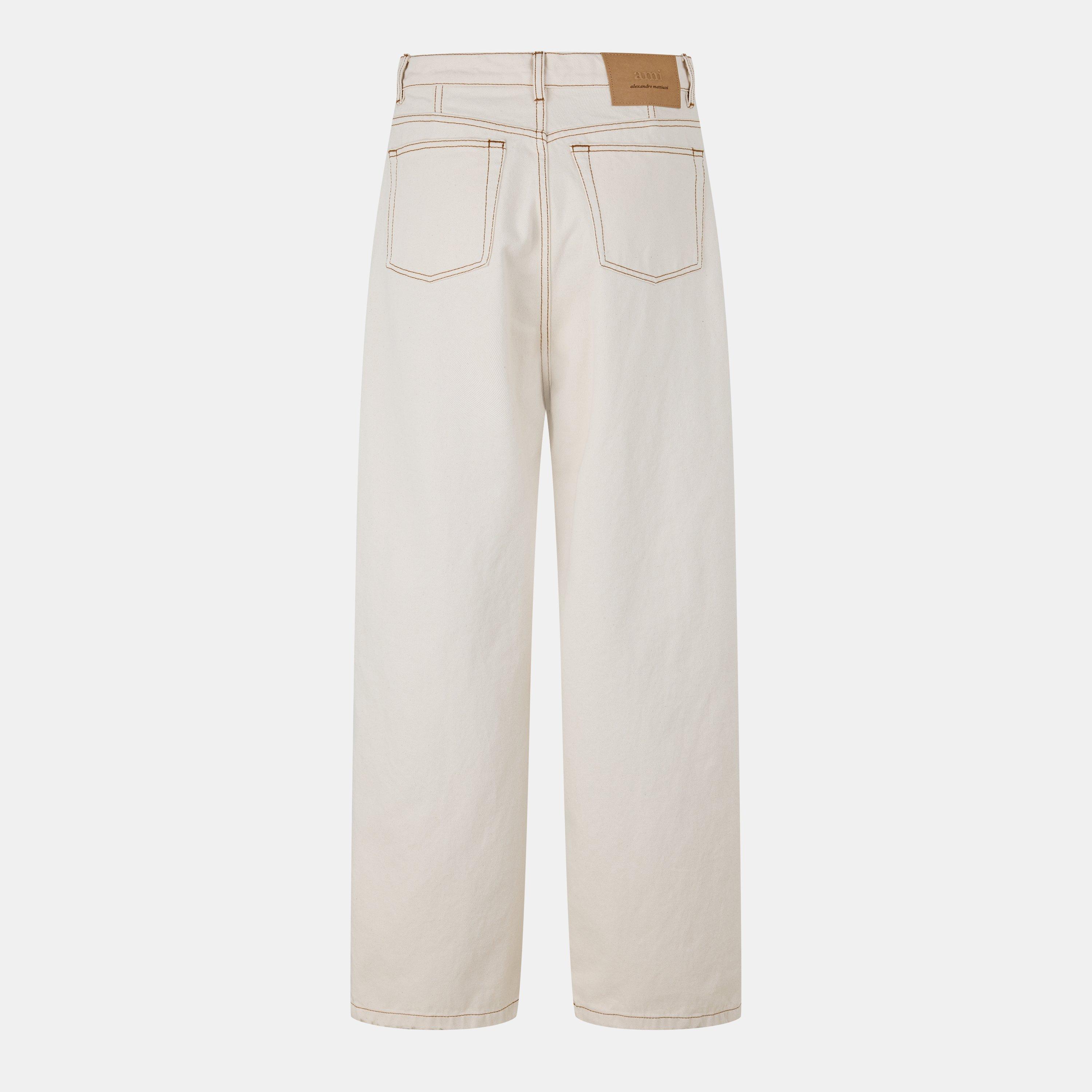 White Cream - Ami Paris - Women's Wide Leg Trousers - 2